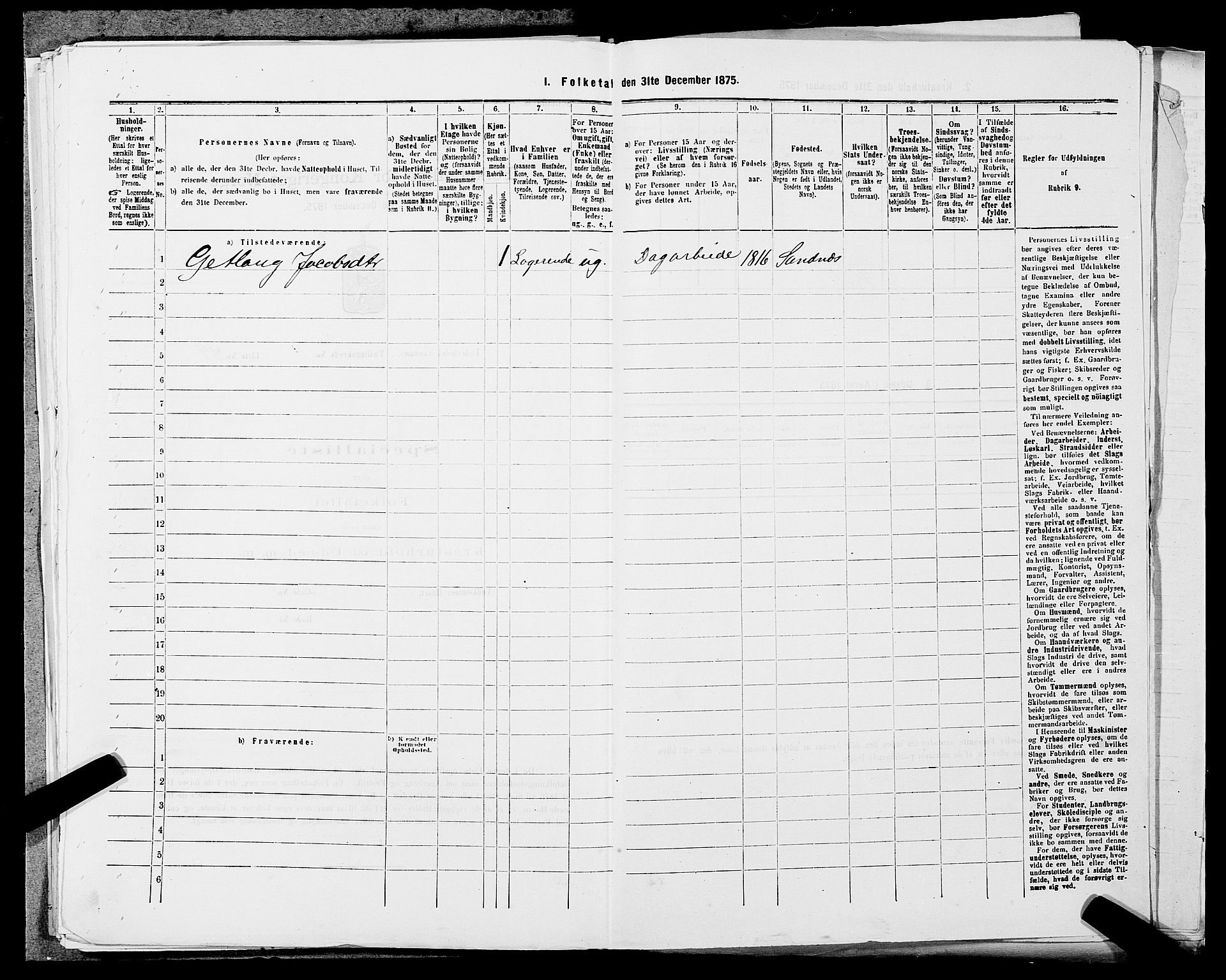 SAST, 1875 census for 1102B Høyland/Sandnes, 1875, p. 200