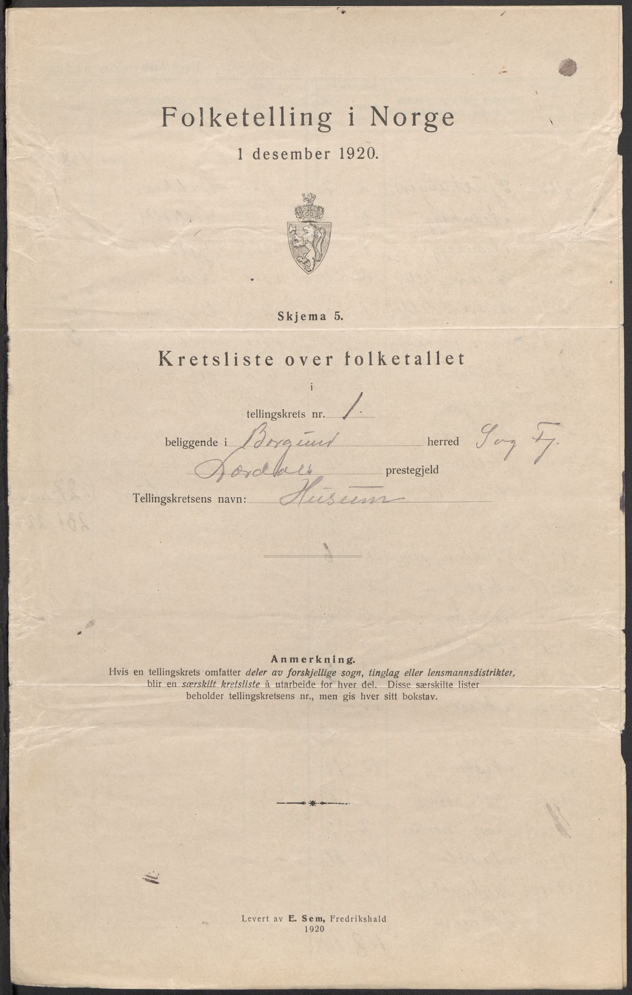 SAB, 1920 census for Borgund, 1920, p. 7