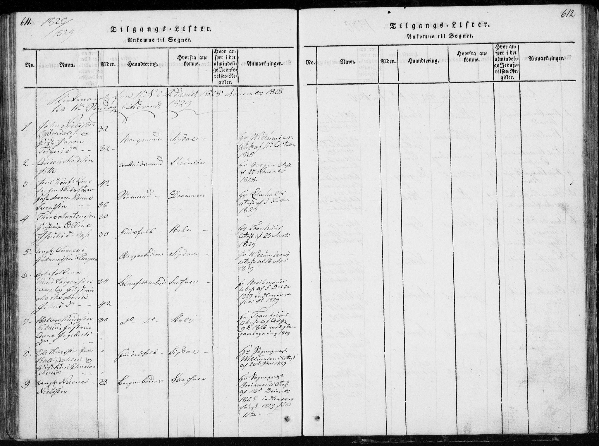 Modum kirkebøker, AV/SAKO-A-234/G/Ga/L0002: Parish register (copy) no. I 2, 1824-1832, p. 611-612