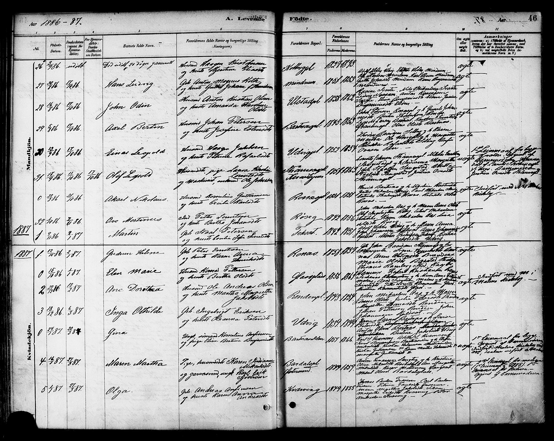 Ministerialprotokoller, klokkerbøker og fødselsregistre - Nord-Trøndelag, SAT/A-1458/741/L0395: Parish register (official) no. 741A09, 1878-1888, p. 46
