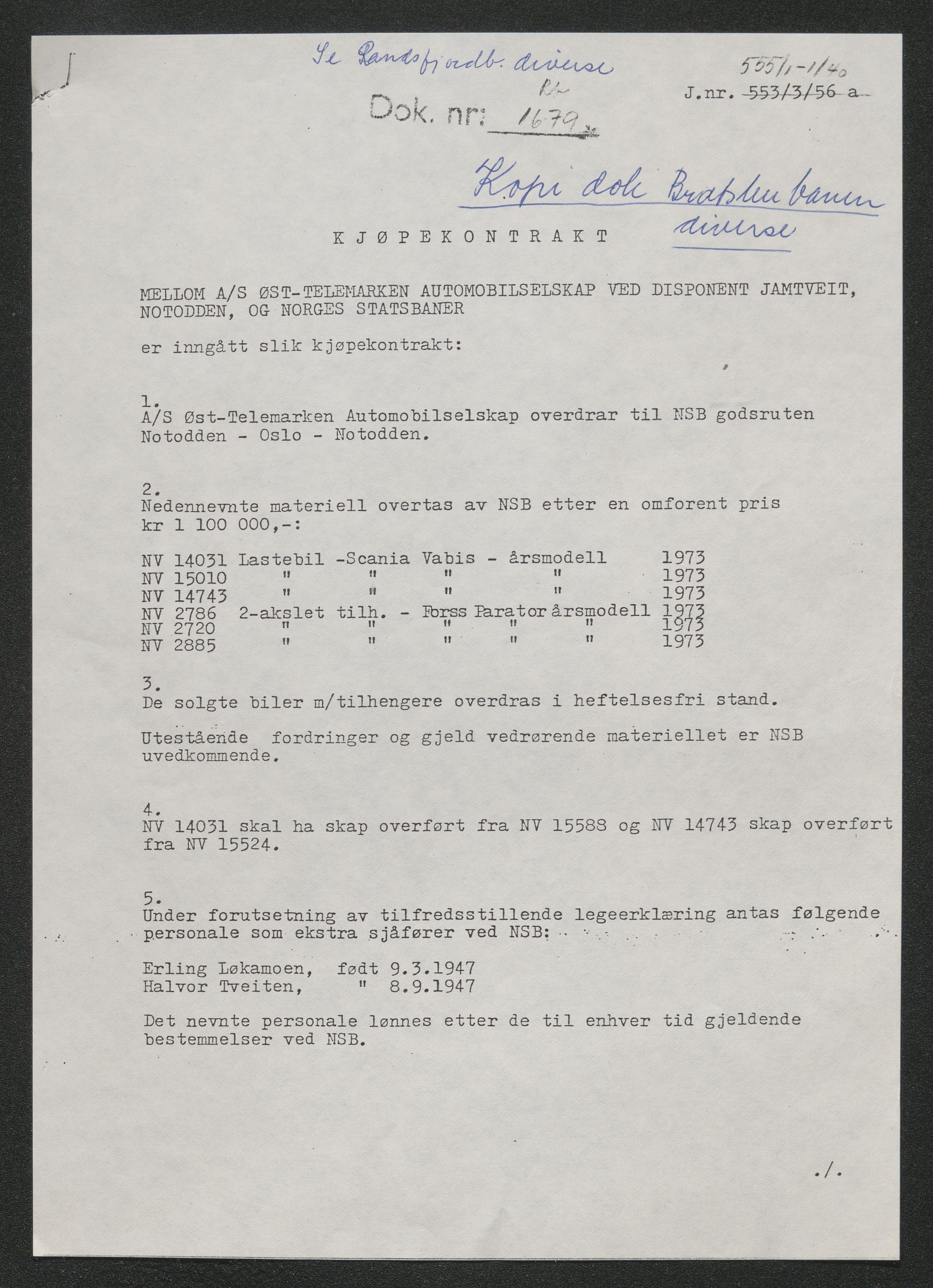 Norges Statsbaner Drammen distrikt (NSB), AV/SAKO-A-30/F/Fe/Fee/L0013: Diverse overenskomster og kontrakter, 1863-1995, p. 30