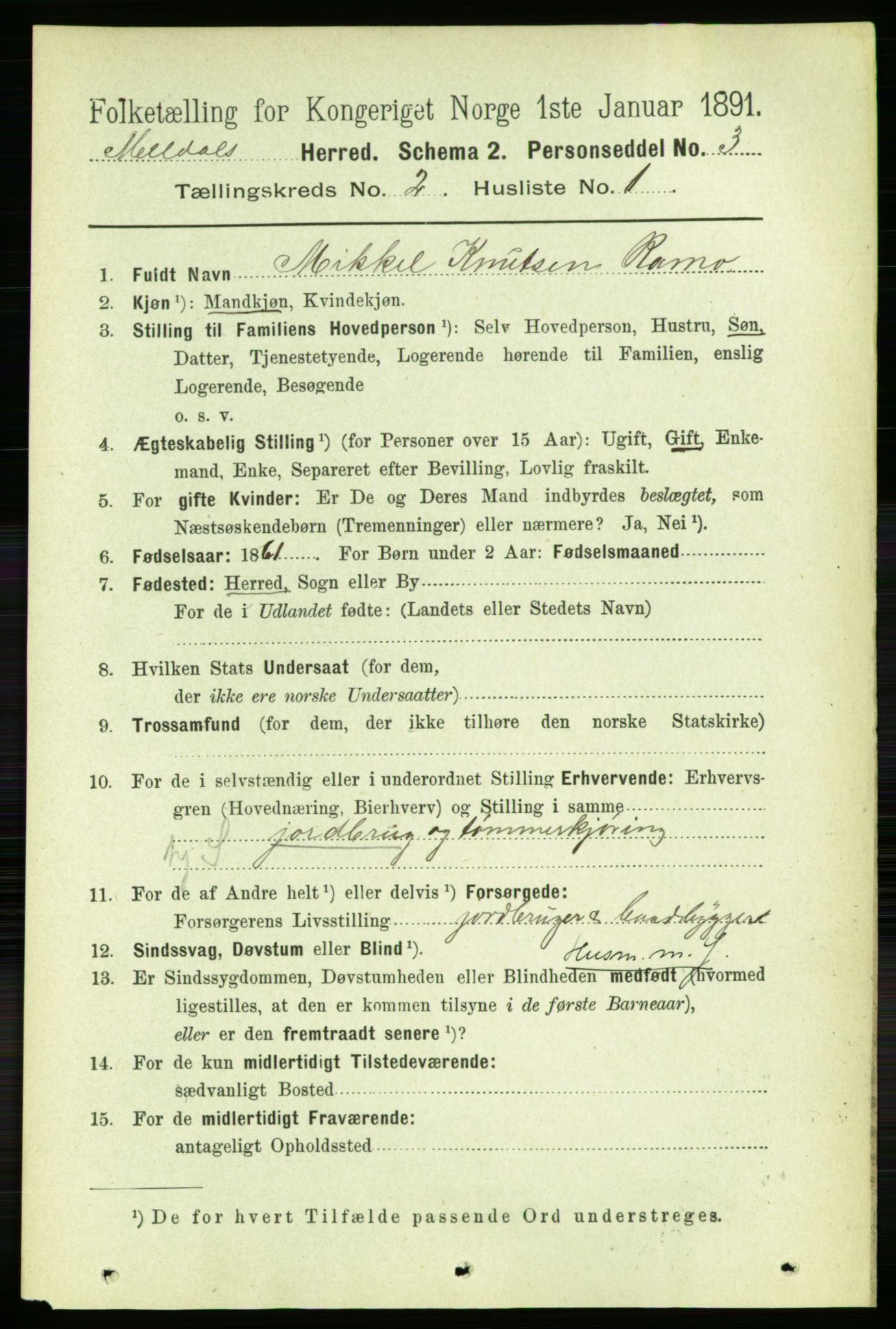 RA, 1891 census for 1636 Meldal, 1891, p. 1065