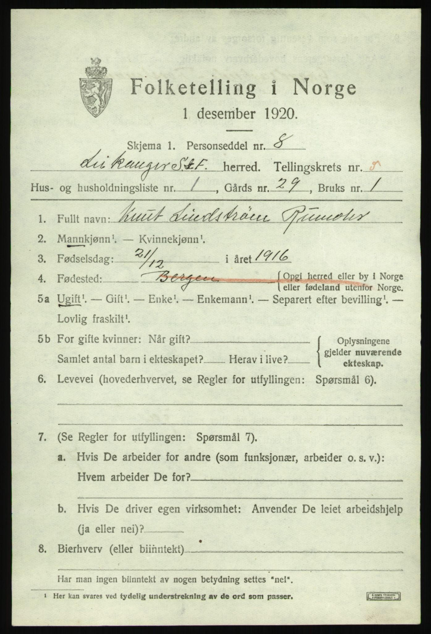 SAB, 1920 census for Leikanger, 1920, p. 3598