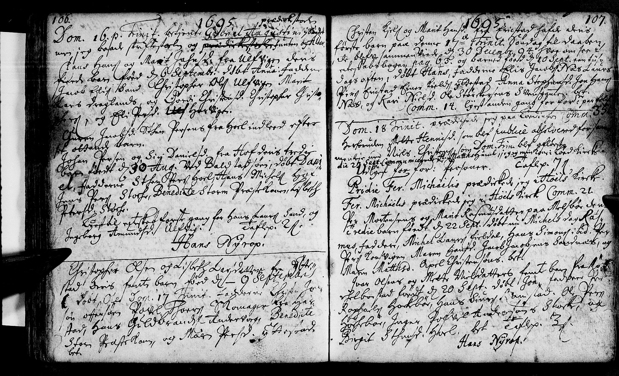 Ministerialprotokoller, klokkerbøker og fødselsregistre - Nordland, AV/SAT-A-1459/872/L1026: Parish register (official) no. 872A01, 1691-1697, p. 106-107