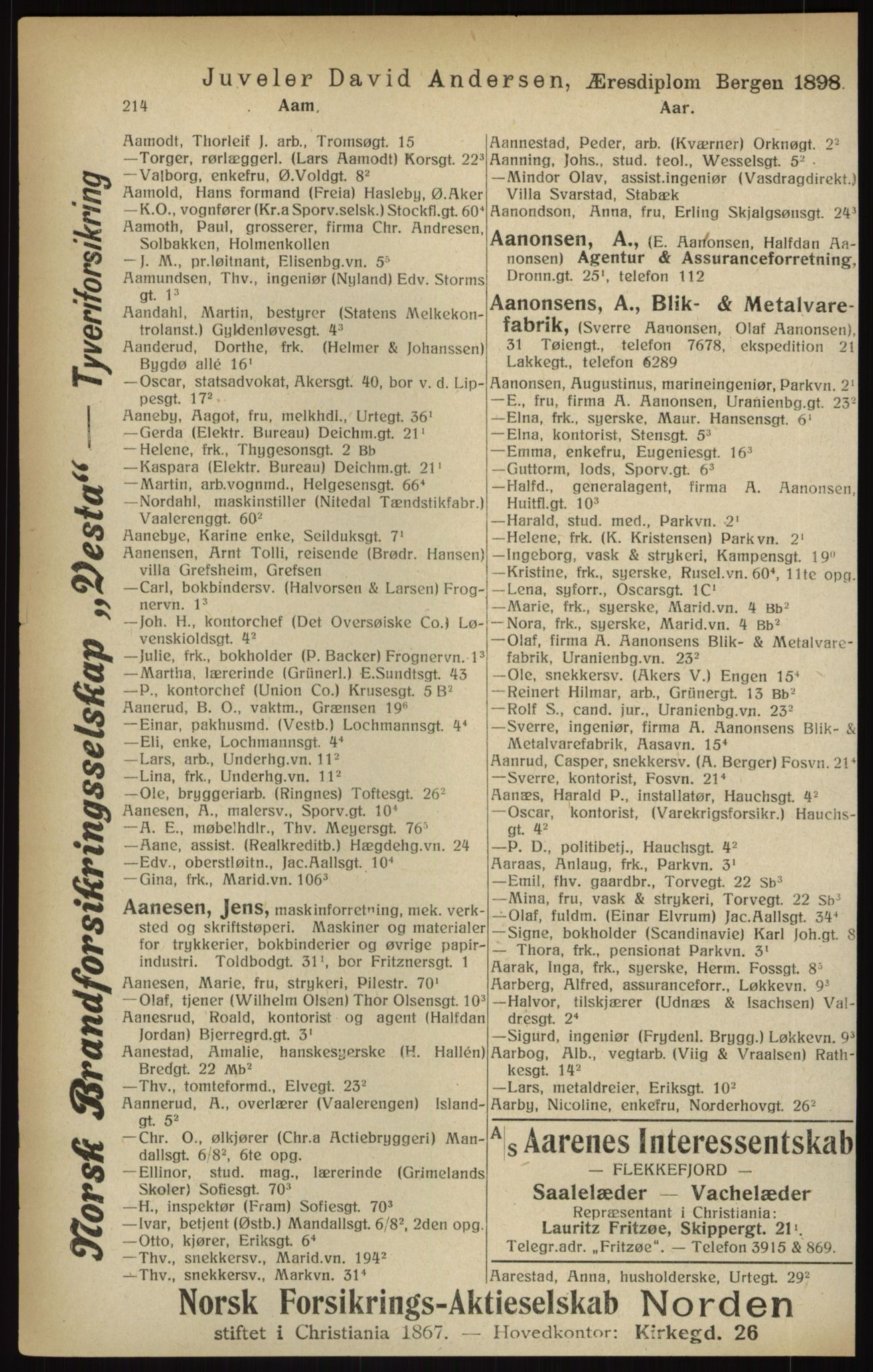 Kristiania/Oslo adressebok, PUBL/-, 1916, p. 214