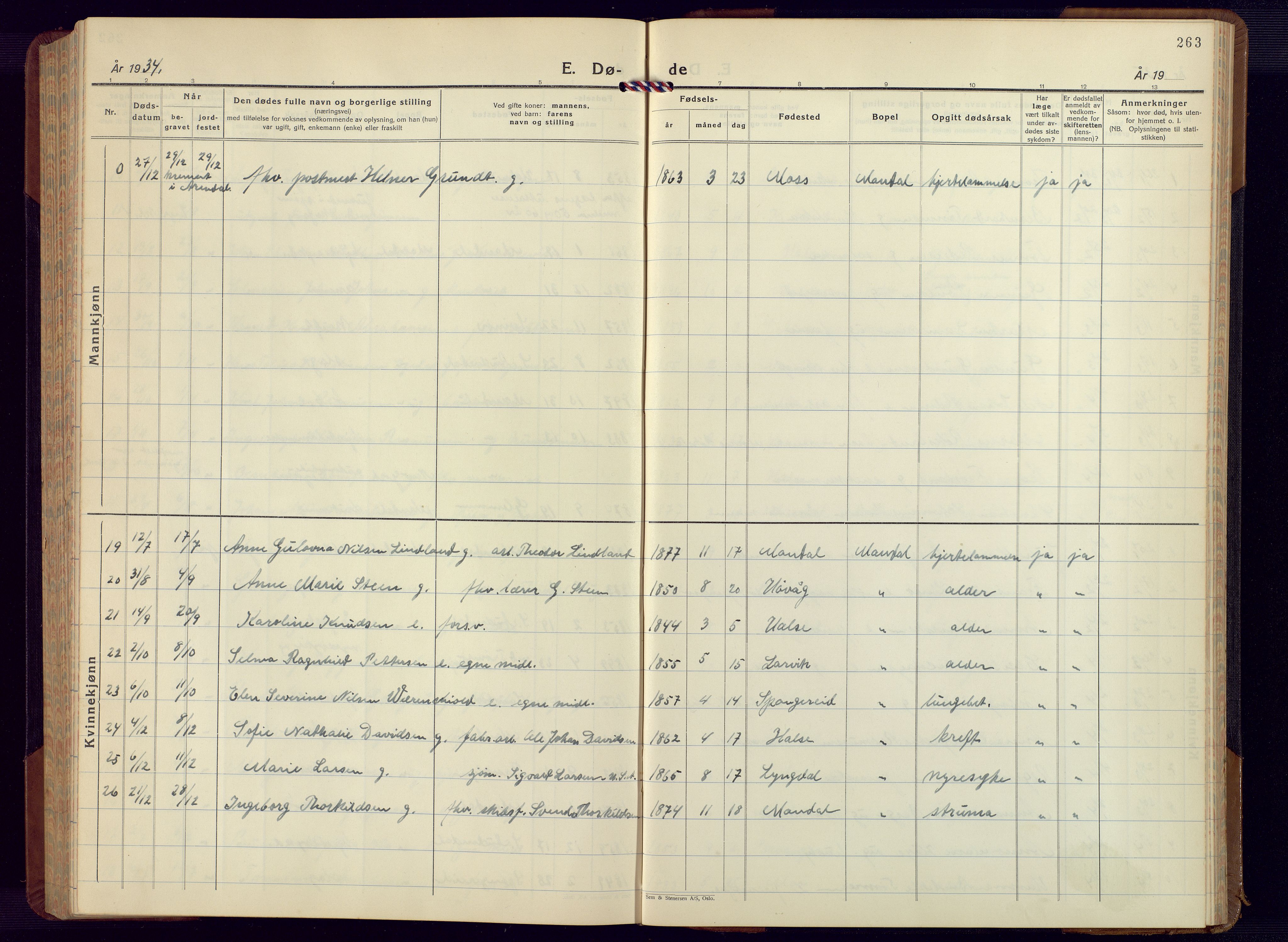 Mandal sokneprestkontor, AV/SAK-1111-0030/F/Fb/Fbc/L0002: Parish register (copy) no. B 2, 1931-1949, p. 263