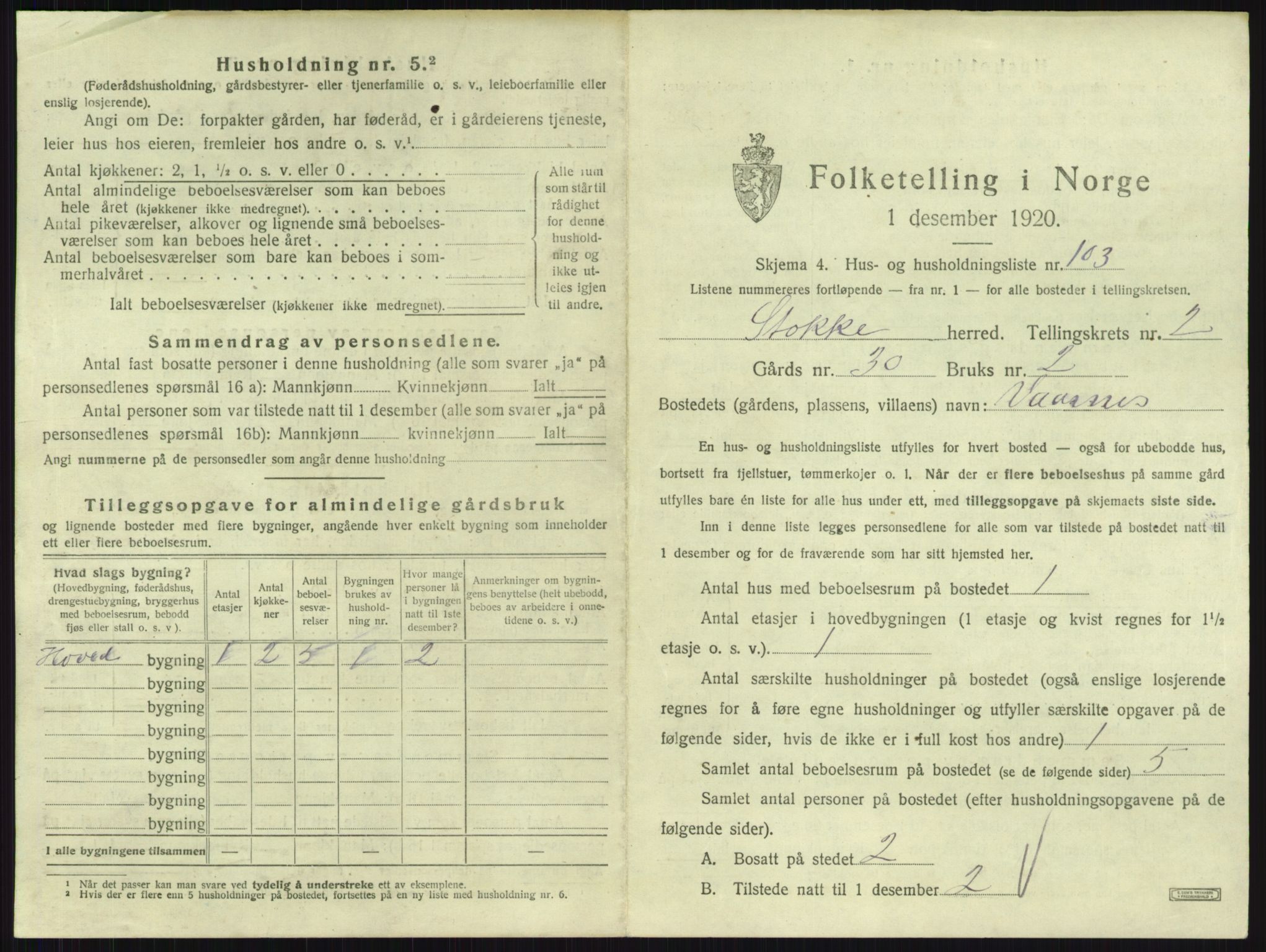 SAKO, 1920 census for Stokke, 1920, p. 472