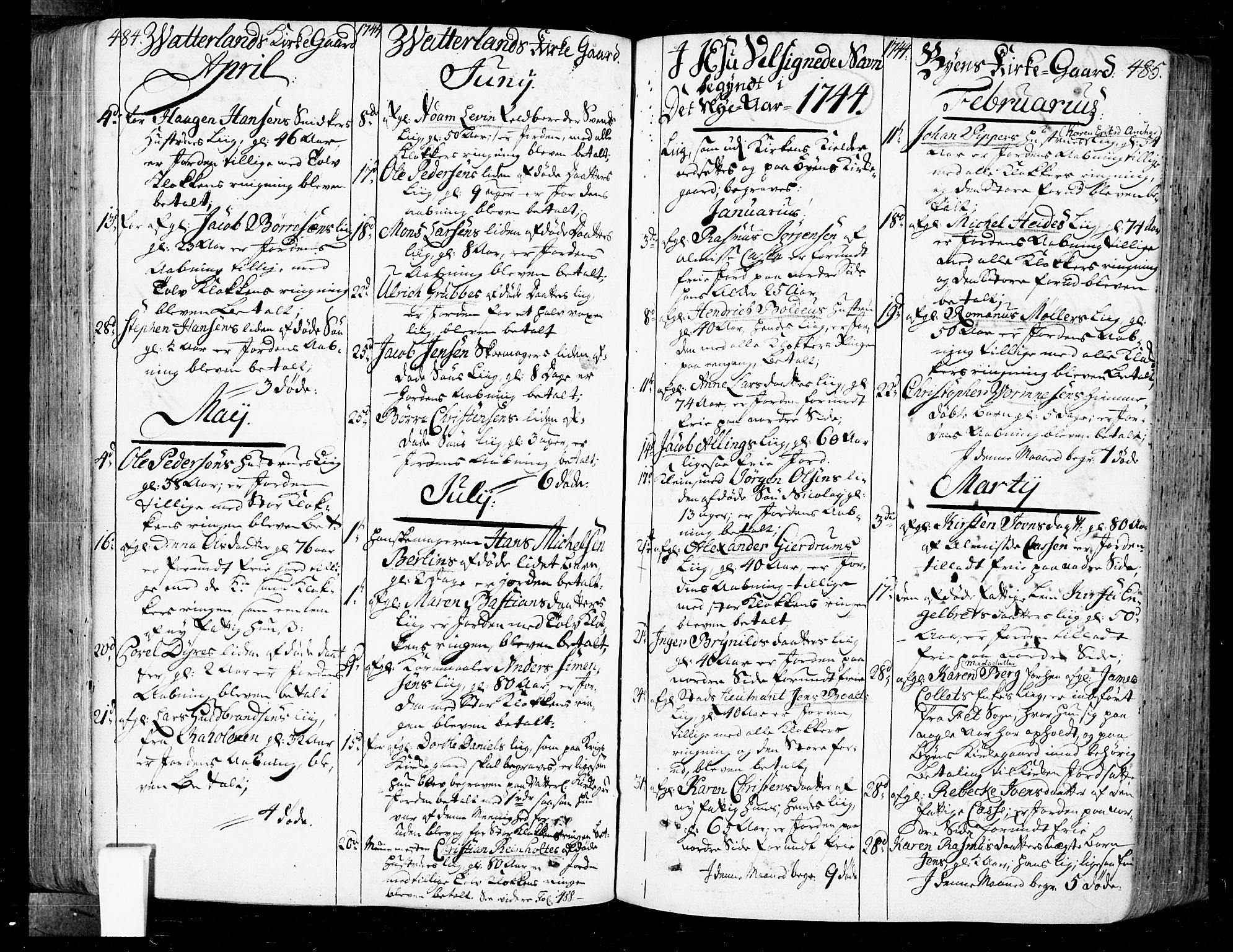 Oslo domkirke Kirkebøker, SAO/A-10752/F/Fa/L0004: Parish register (official) no. 4, 1743-1786, p. 484-485