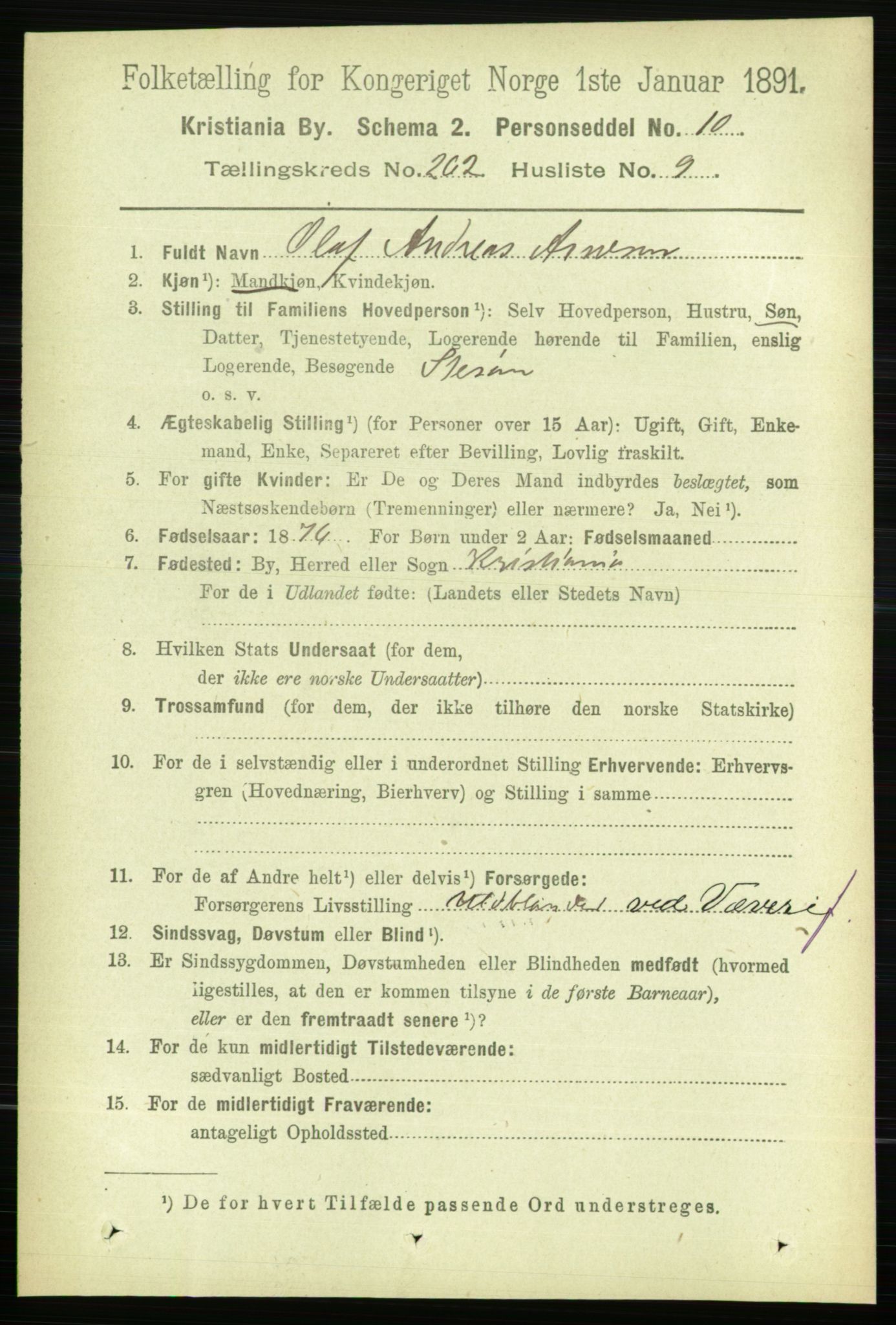 RA, 1891 census for 0301 Kristiania, 1891, p. 159263