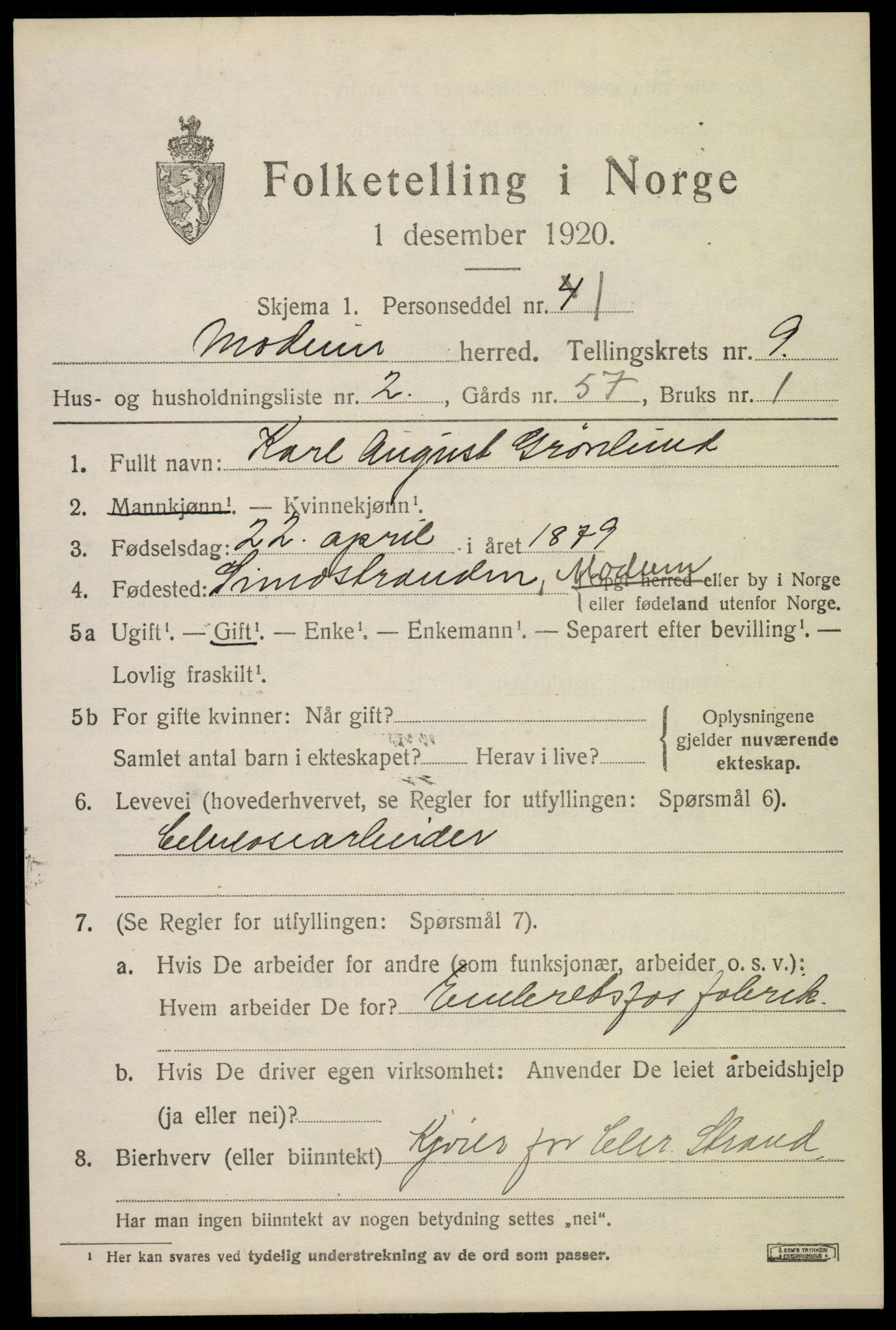 SAKO, 1920 census for Modum, 1920, p. 11747