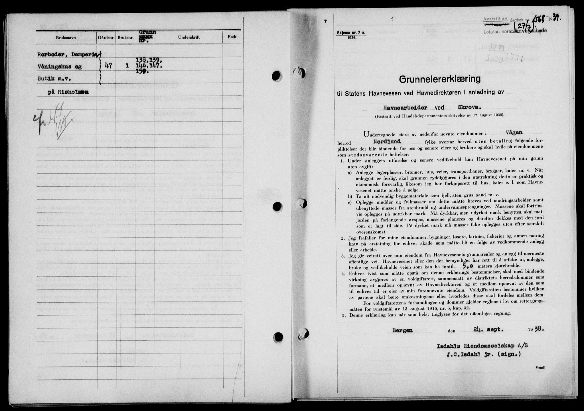 Lofoten sorenskriveri, SAT/A-0017/1/2/2C/L0006a: Mortgage book no. 6a, 1939-1939, Diary no: : 1568/1939