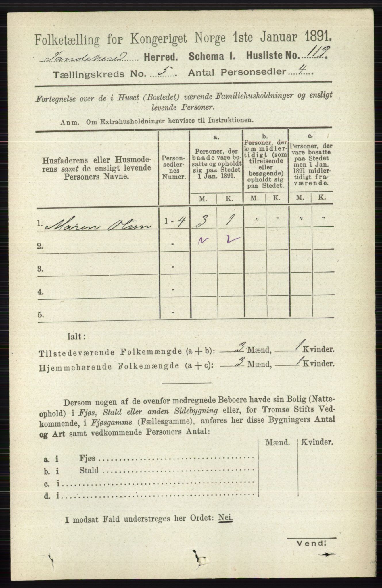 RA, 1891 census for 0724 Sandeherred, 1891, p. 2820