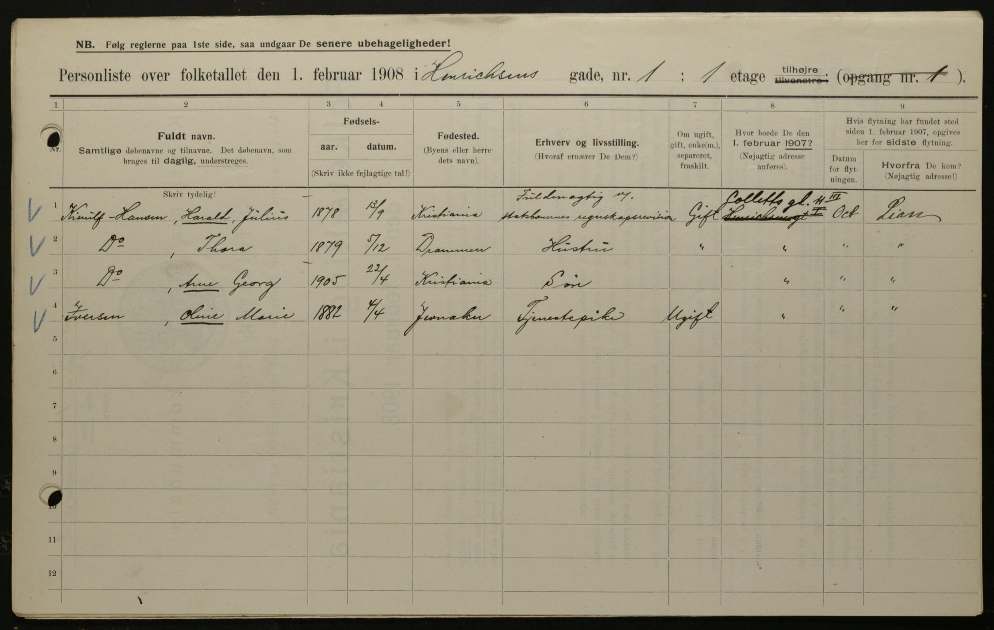 OBA, Municipal Census 1908 for Kristiania, 1908, p. 34630