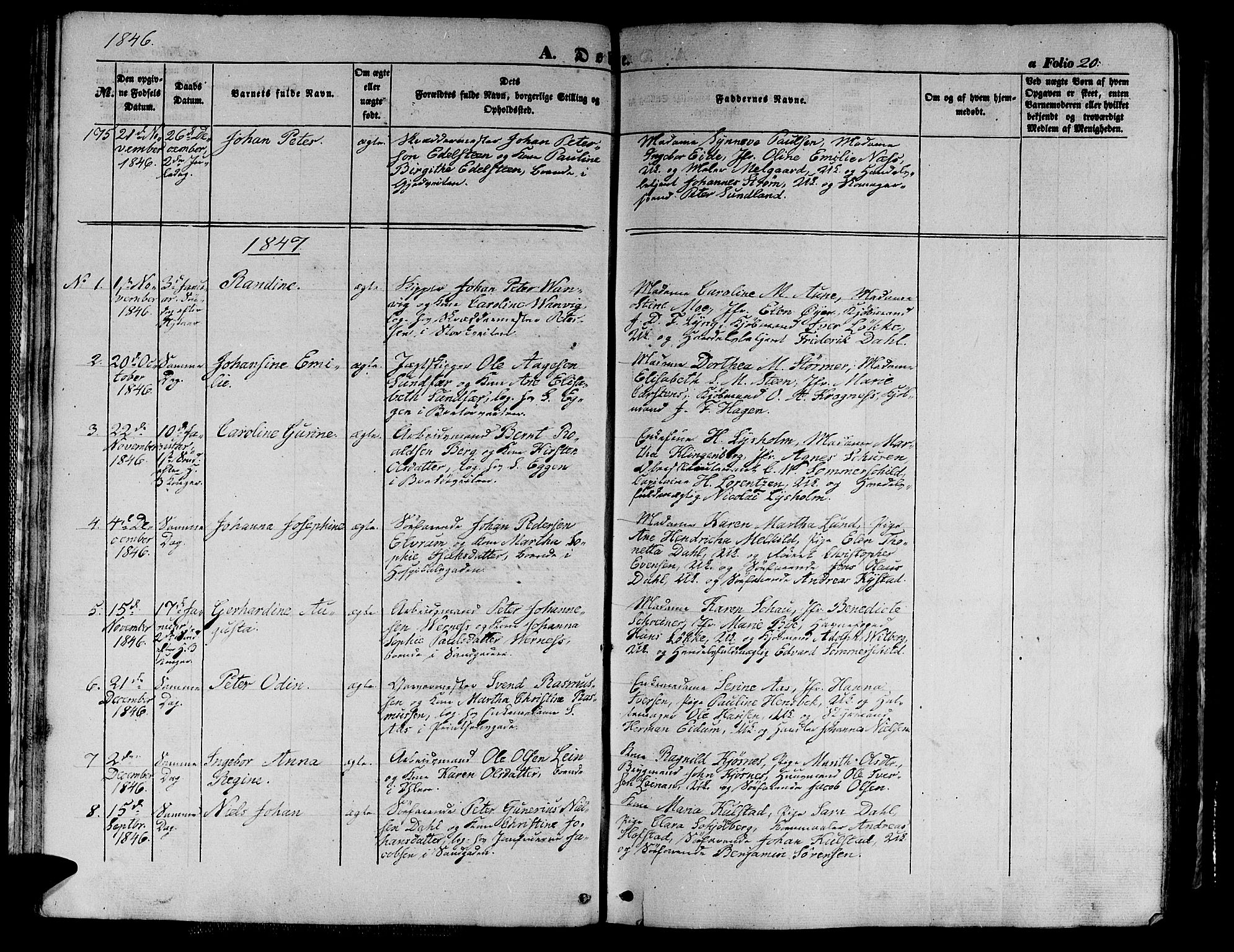 Ministerialprotokoller, klokkerbøker og fødselsregistre - Sør-Trøndelag, SAT/A-1456/602/L0137: Parish register (copy) no. 602C05, 1846-1856, p. 20