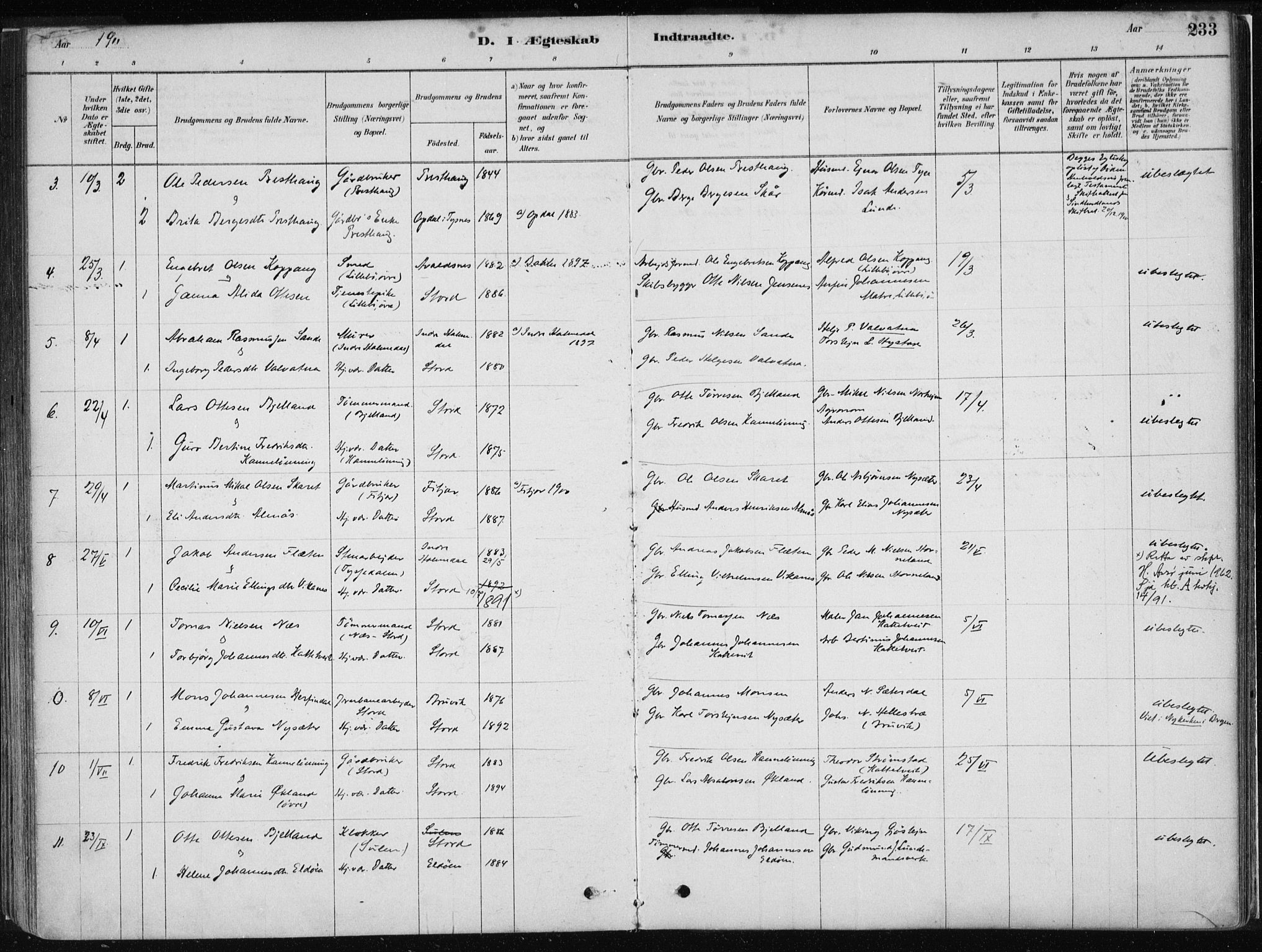 Stord sokneprestembete, AV/SAB-A-78201/H/Haa: Parish register (official) no. B 2, 1878-1913, p. 233