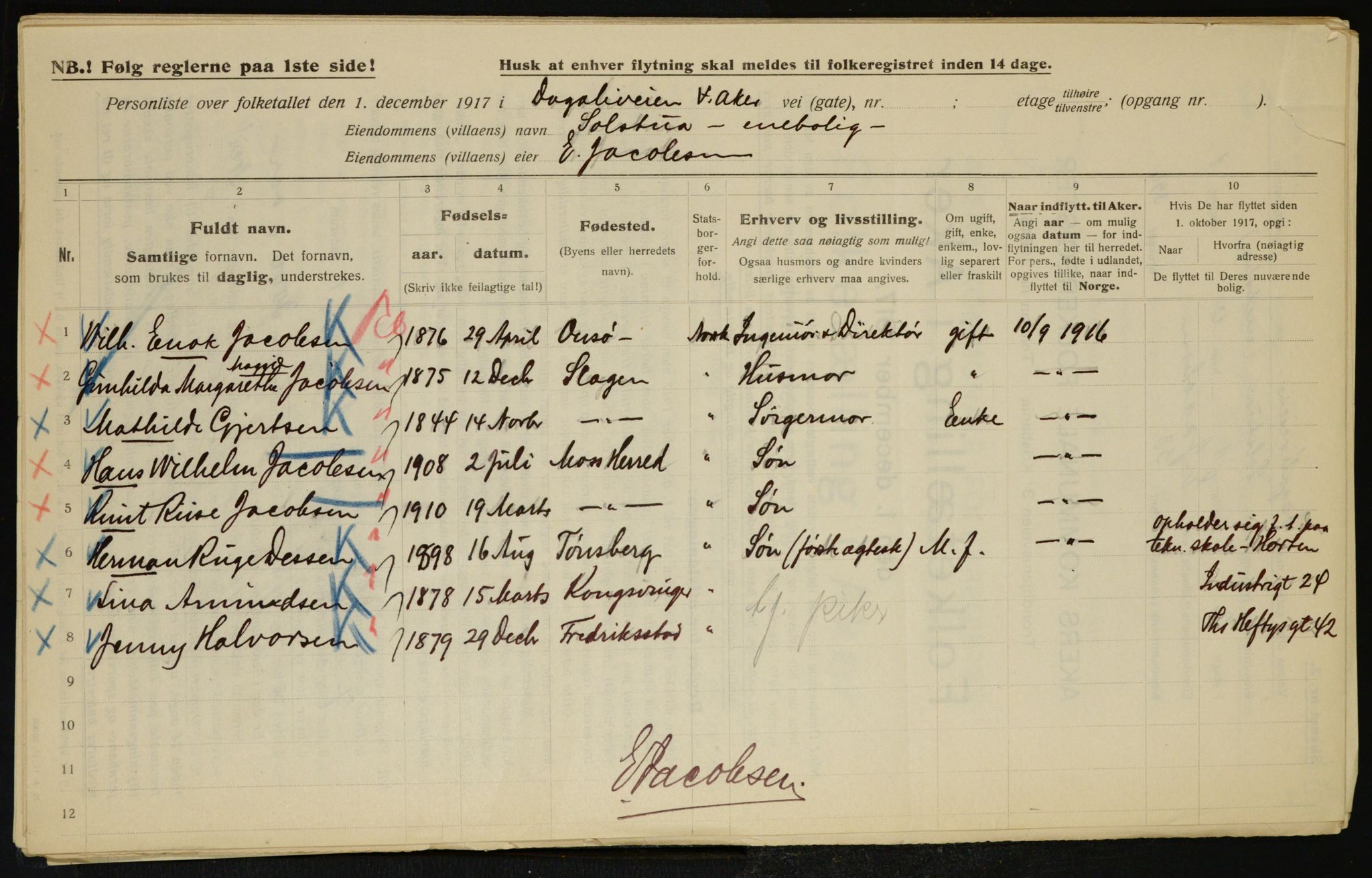 OBA, Municipal Census 1917 for Aker, 1917, p. 7329