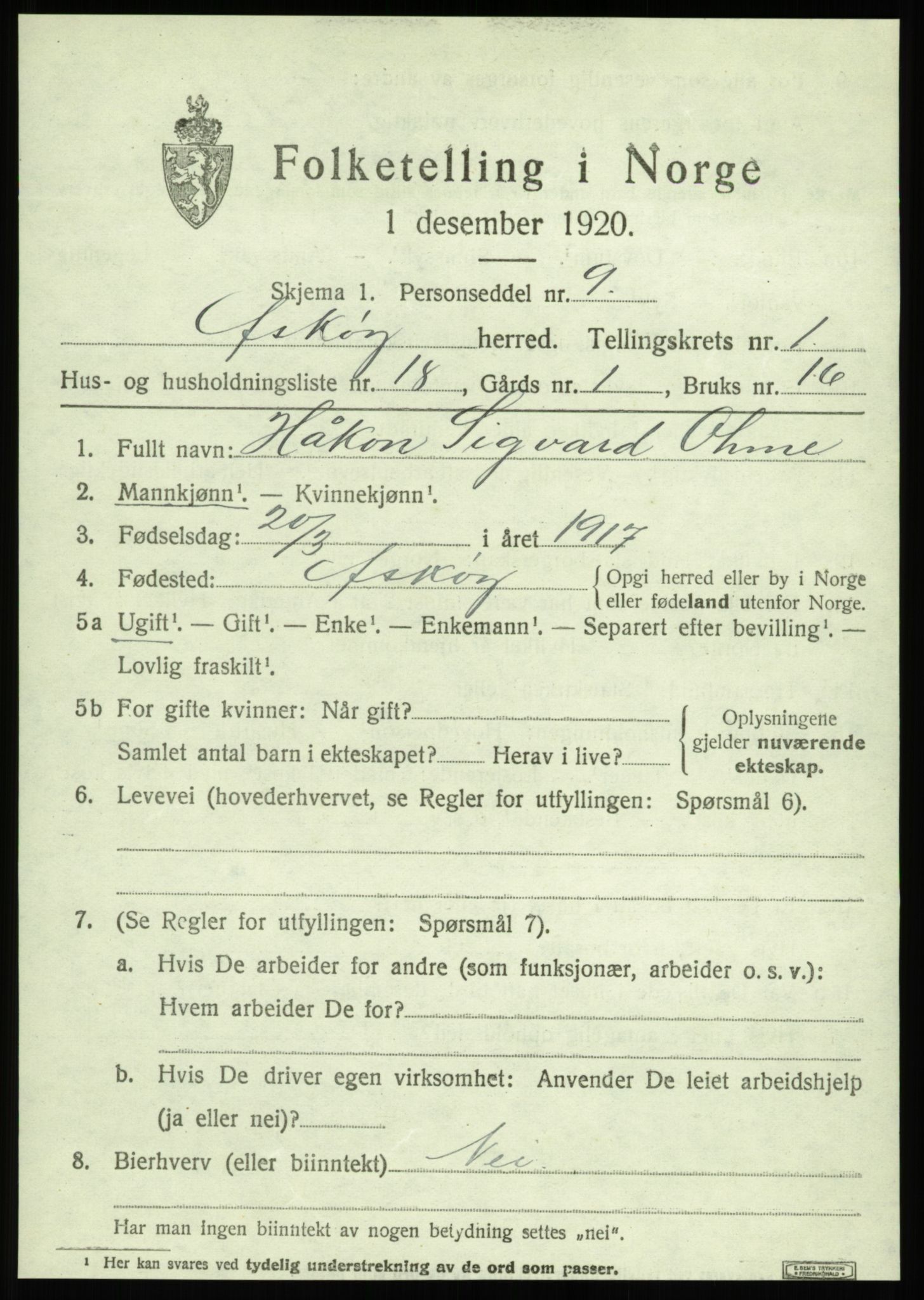 SAB, 1920 census for Askøy, 1920, p. 3716