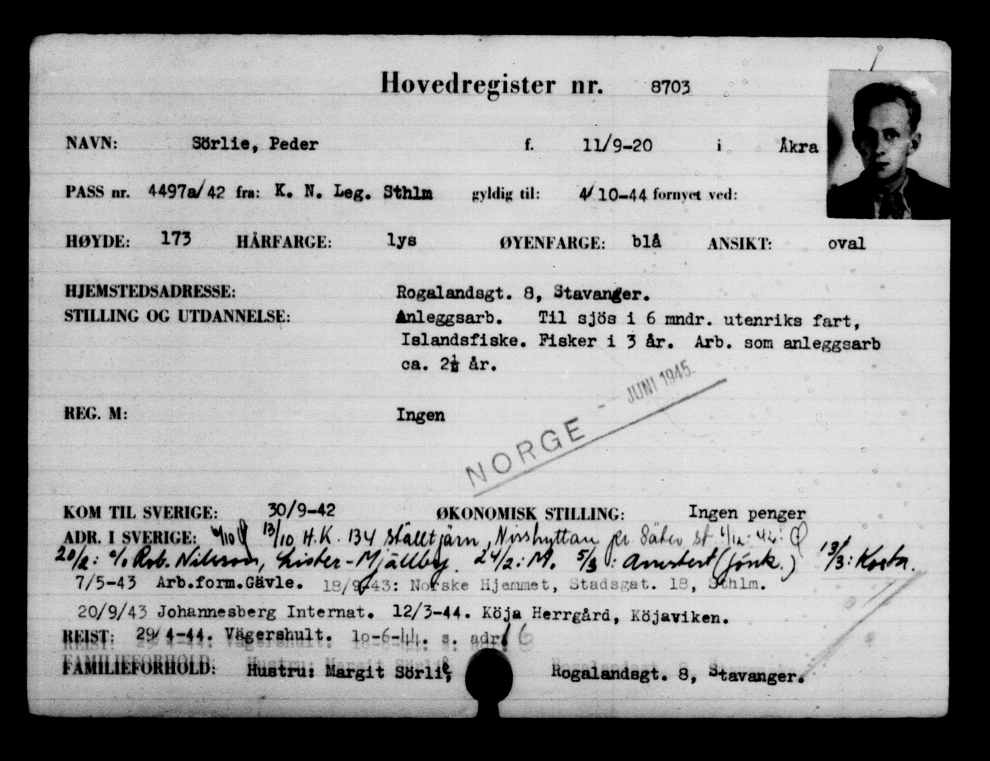 Utenriksstasjonene, Legasjonen i Stockholm, Flyktningkontoret, AV/RA-S-6753/V/Va/L0005: Kjesäterkartoteket, flyktninger med registreringsnr. 6600-9417, 1940-1945, p. 2457