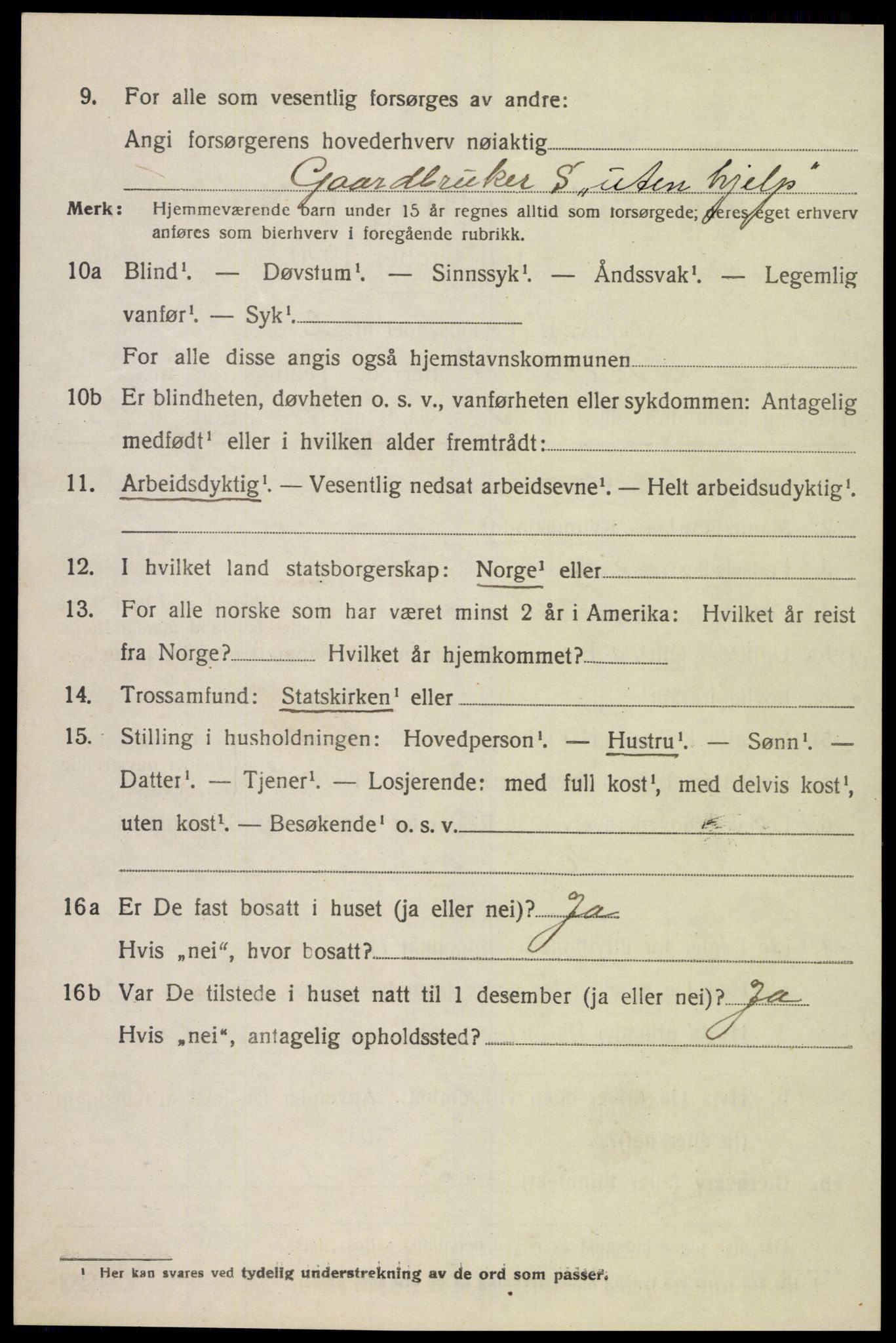 SAK, 1920 census for Bjelland, 1920, p. 2074
