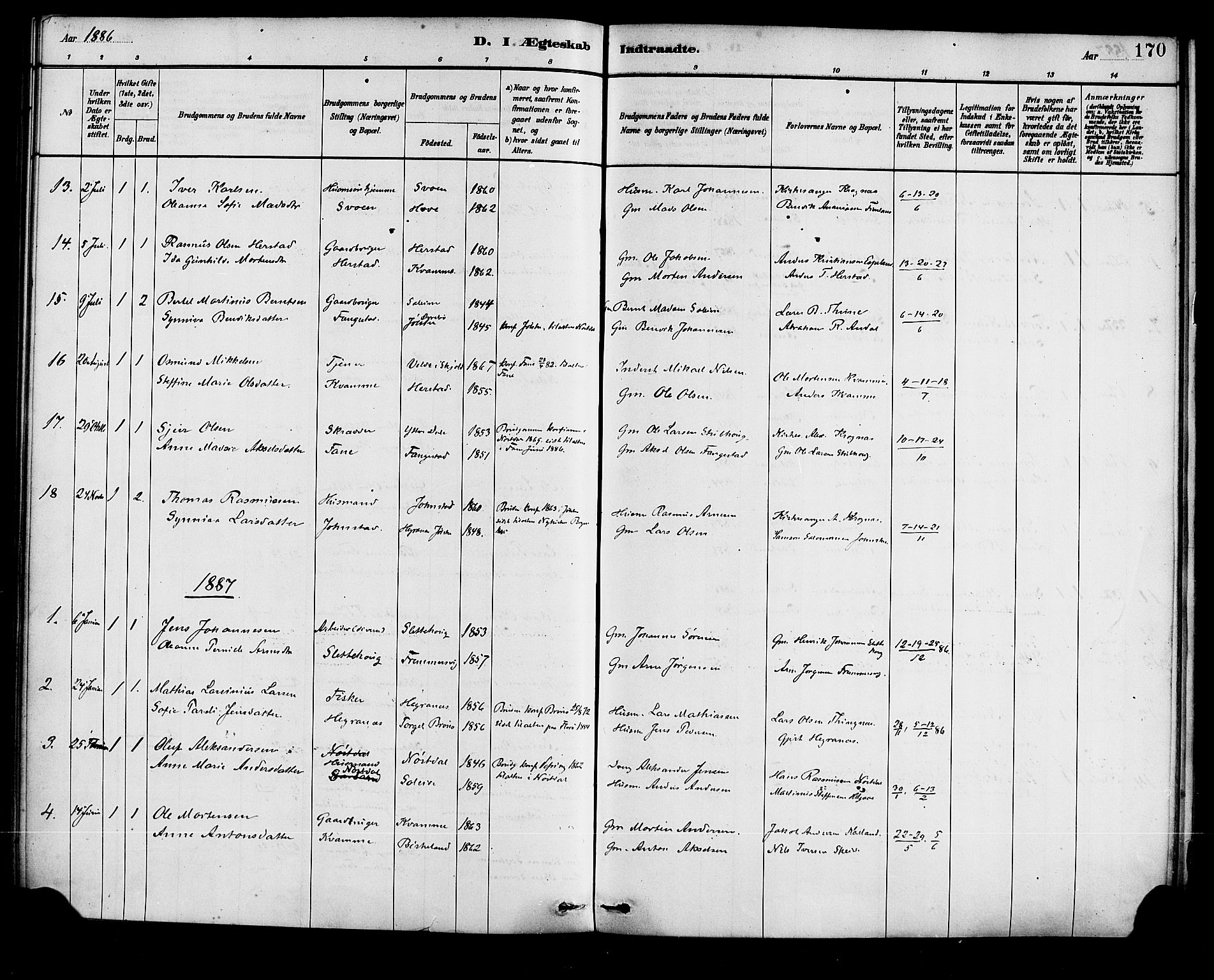 Førde sokneprestembete, SAB/A-79901/H/Haa/Haad/L0001: Parish register (official) no. D 1, 1881-1898, p. 170