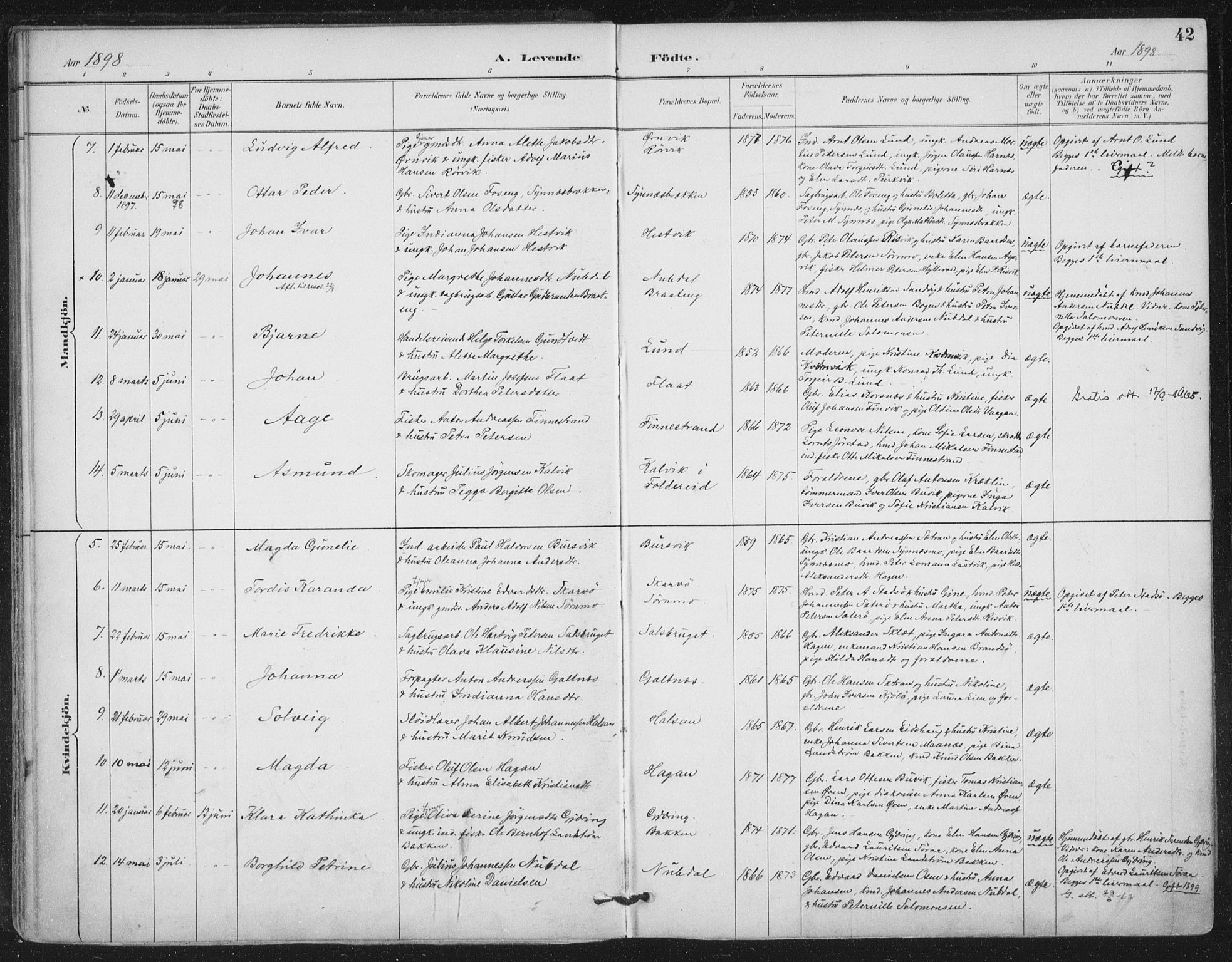 Ministerialprotokoller, klokkerbøker og fødselsregistre - Nord-Trøndelag, SAT/A-1458/780/L0644: Parish register (official) no. 780A08, 1886-1903, p. 42