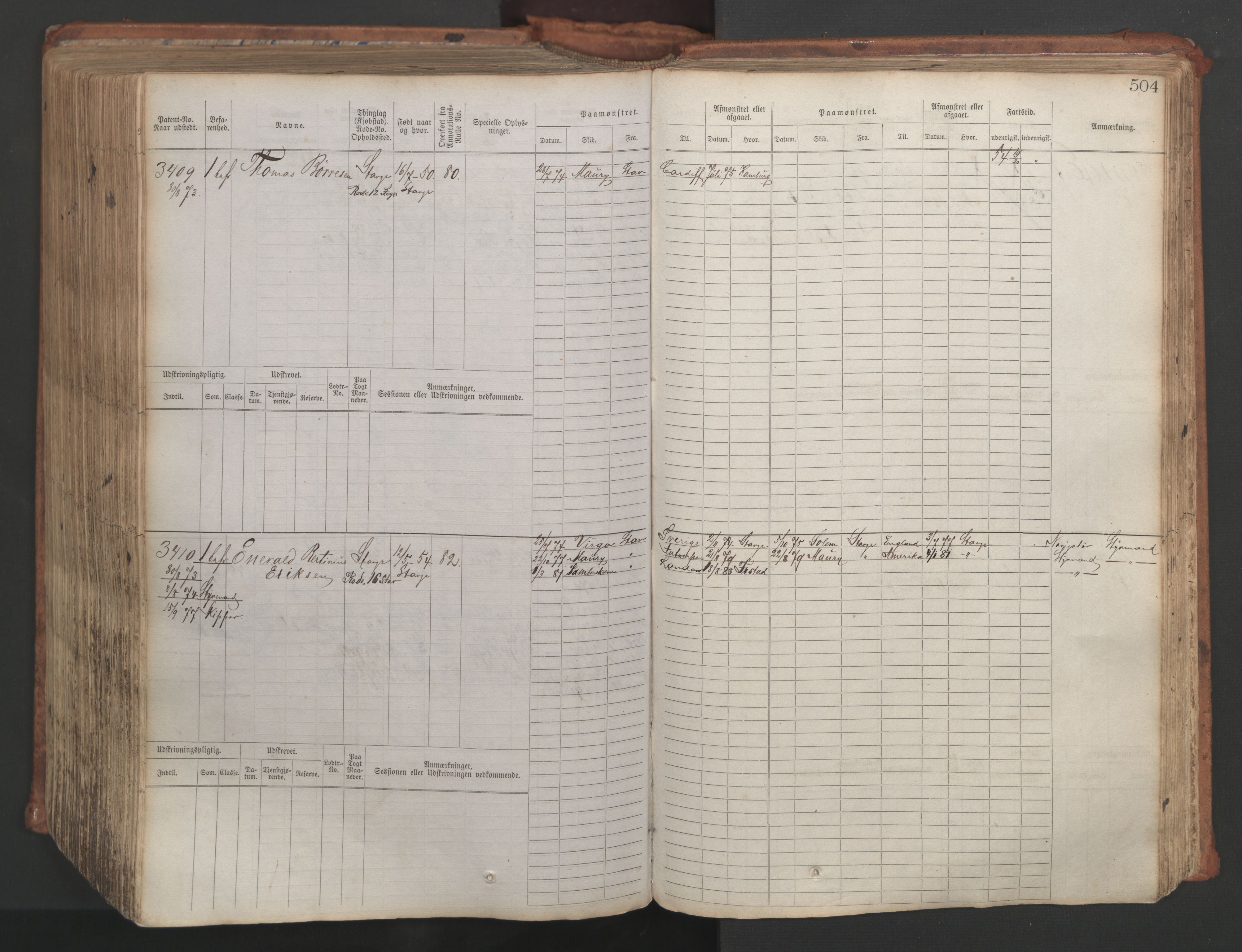 Stavanger sjømannskontor, AV/SAST-A-102006/F/Fb/Fbb/L0007: Sjøfartshovedrulle, patentnr. 2403-3604, 1869-1880, p. 557