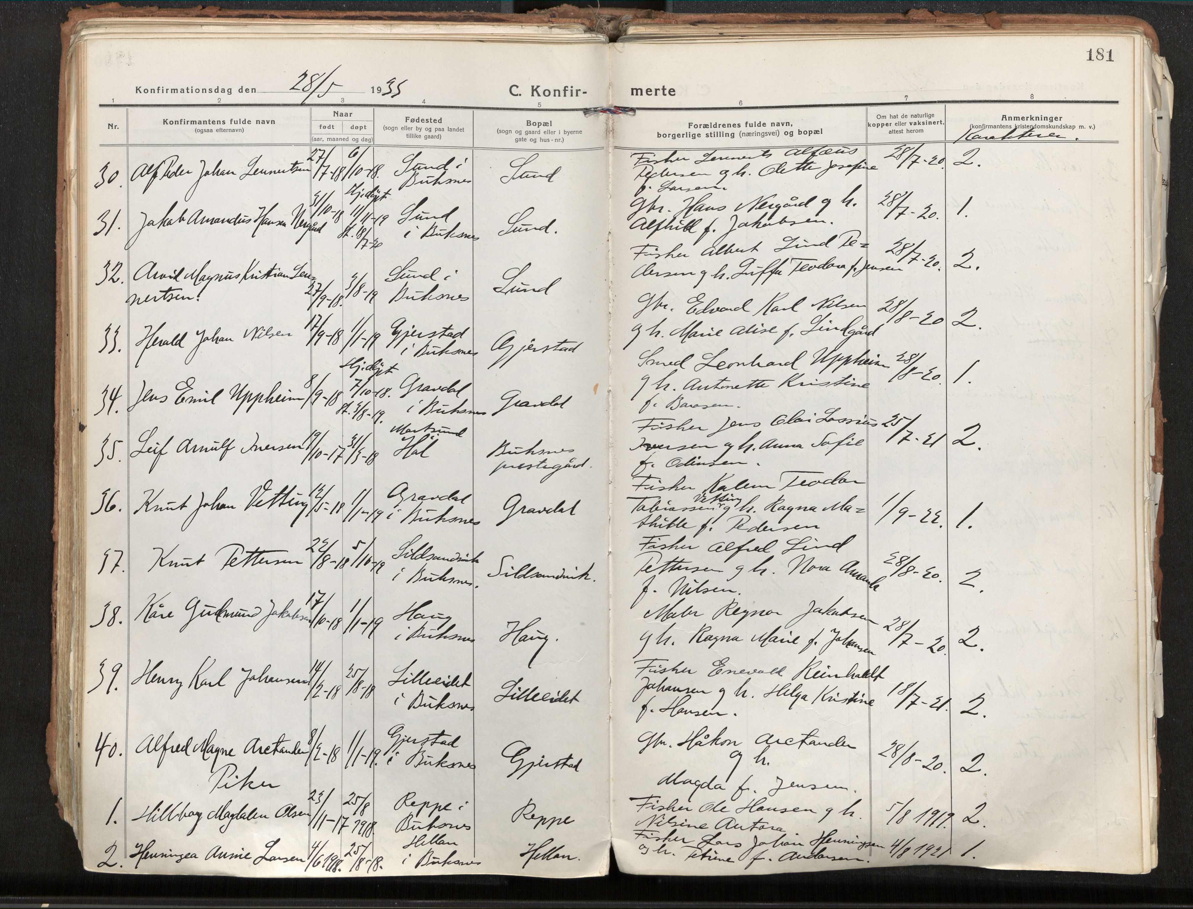 Ministerialprotokoller, klokkerbøker og fødselsregistre - Nordland, AV/SAT-A-1459/881/L1160: Parish register (official) no. 881A13, 1919-1937, p. 181