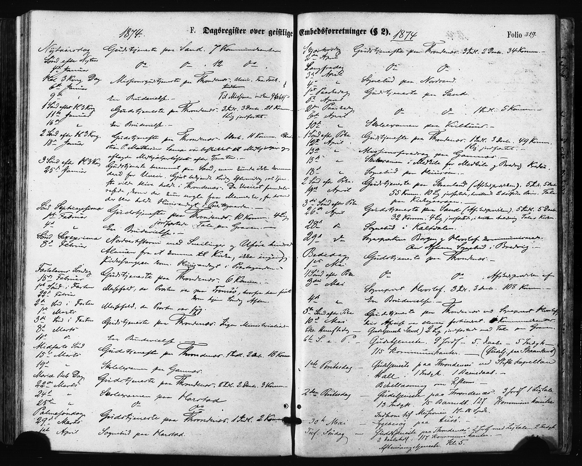 Trondenes sokneprestkontor, SATØ/S-1319/H/Ha/L0013kirke: Parish register (official) no. 13, 1870-1878, p. 319