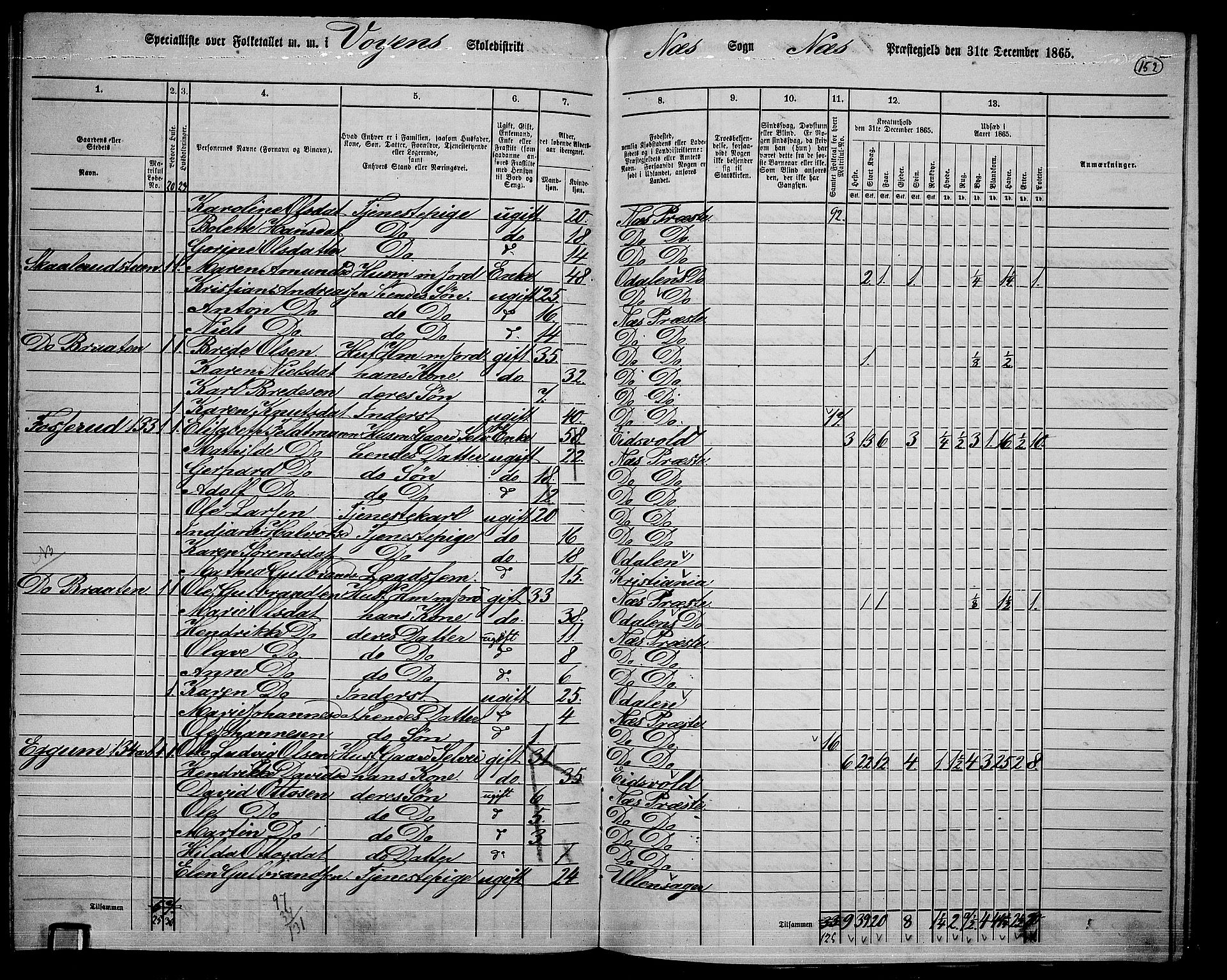 RA, 1865 census for Nes, 1865, p. 138