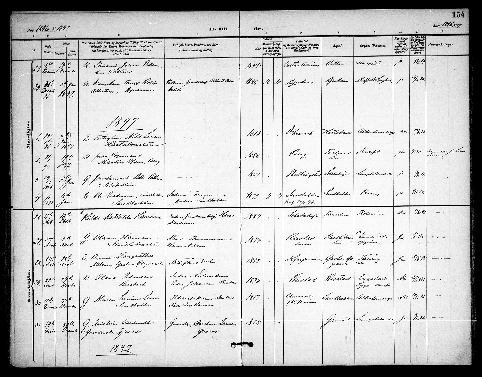 Asker prestekontor Kirkebøker, SAO/A-10256a/F/Fa/L0015: Parish register (official) no. I 15, 1896-1915, p. 154