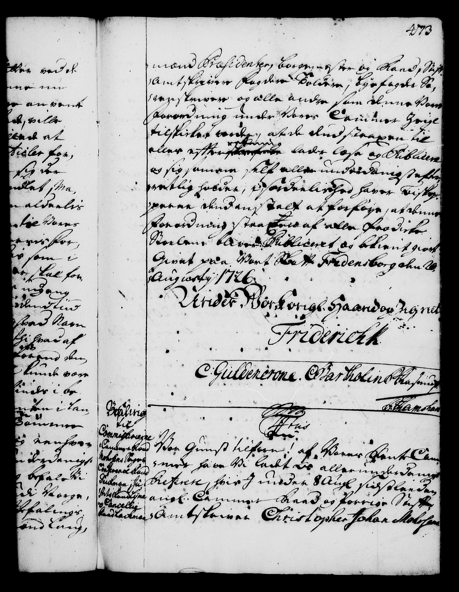 Rentekammeret, Kammerkanselliet, RA/EA-3111/G/Gg/Gga/L0002: Norsk ekspedisjonsprotokoll med register (merket RK 53.2), 1723-1727, p. 473