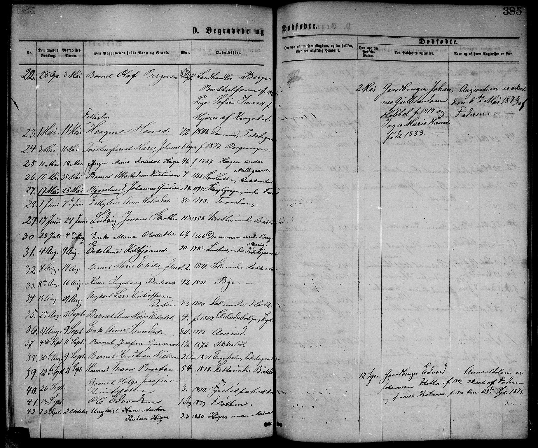 Enebakk prestekontor Kirkebøker, SAO/A-10171c/G/Ga/L0005: Parish register (copy) no. I 5, 1867-1888, p. 385