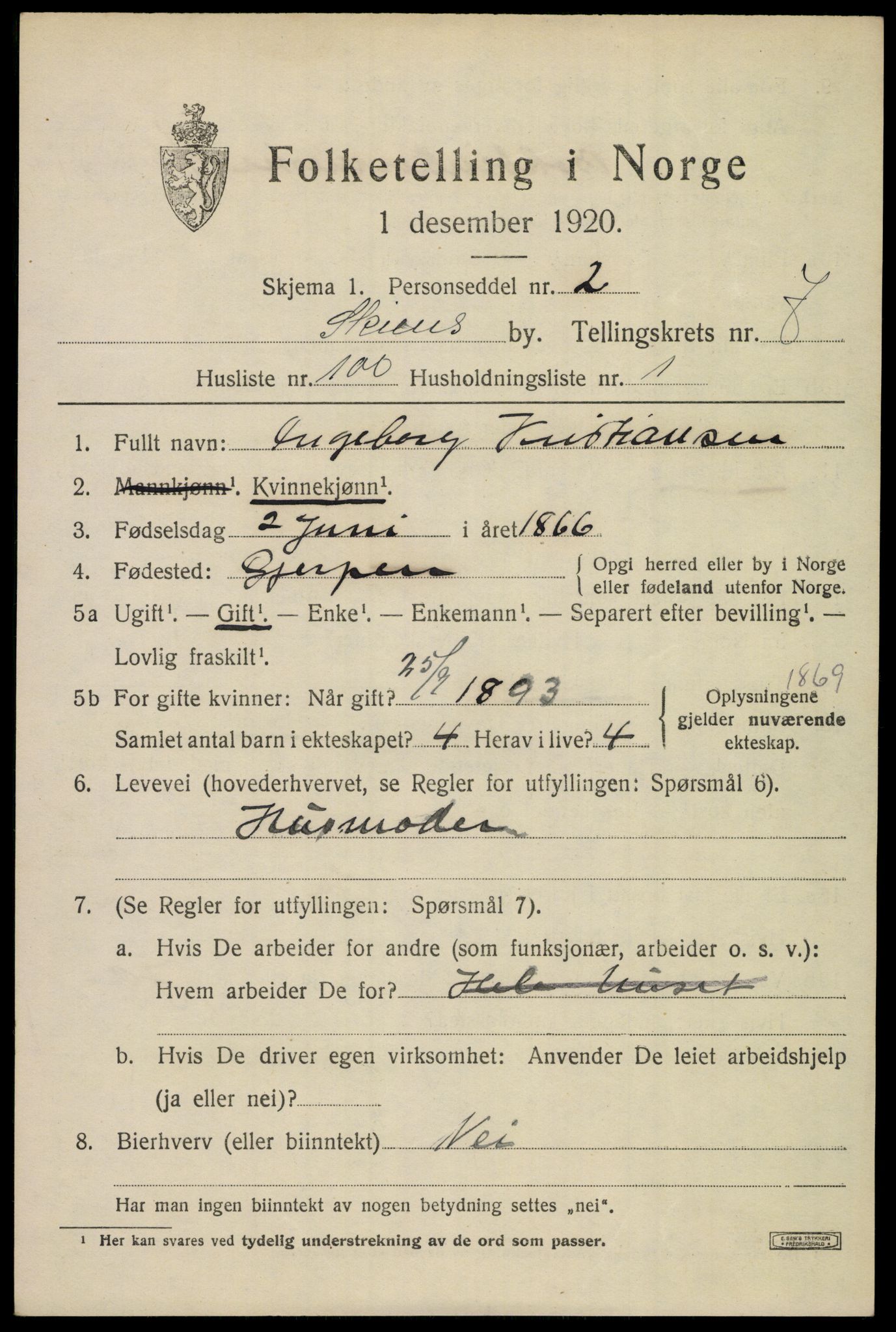 SAKO, 1920 census for Skien, 1920, p. 26618