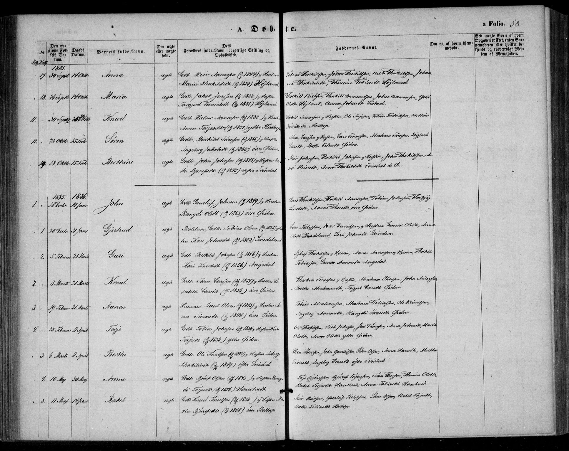 Bjelland sokneprestkontor, SAK/1111-0005/F/Fa/Fac/L0002: Parish register (official) no. A 2, 1866-1887, p. 58