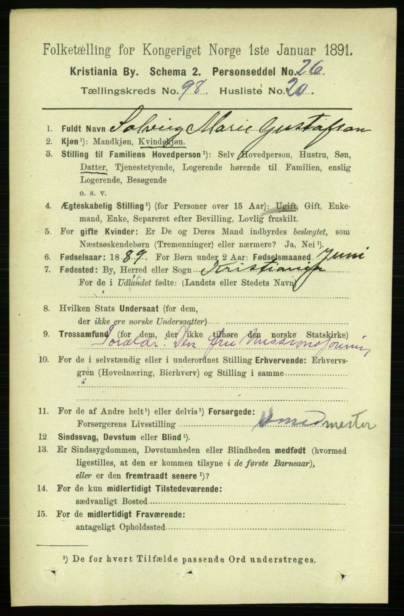 RA, 1891 census for 0301 Kristiania, 1891, p. 48354