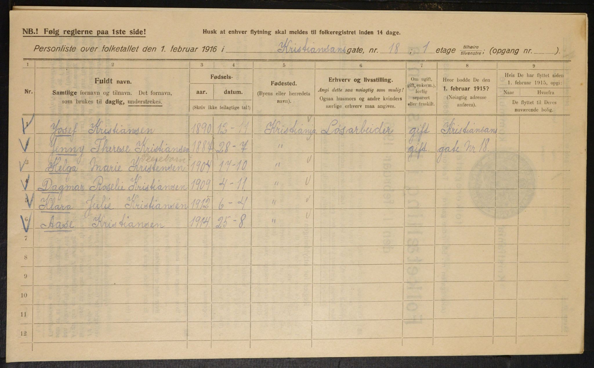 OBA, Municipal Census 1916 for Kristiania, 1916, p. 55629