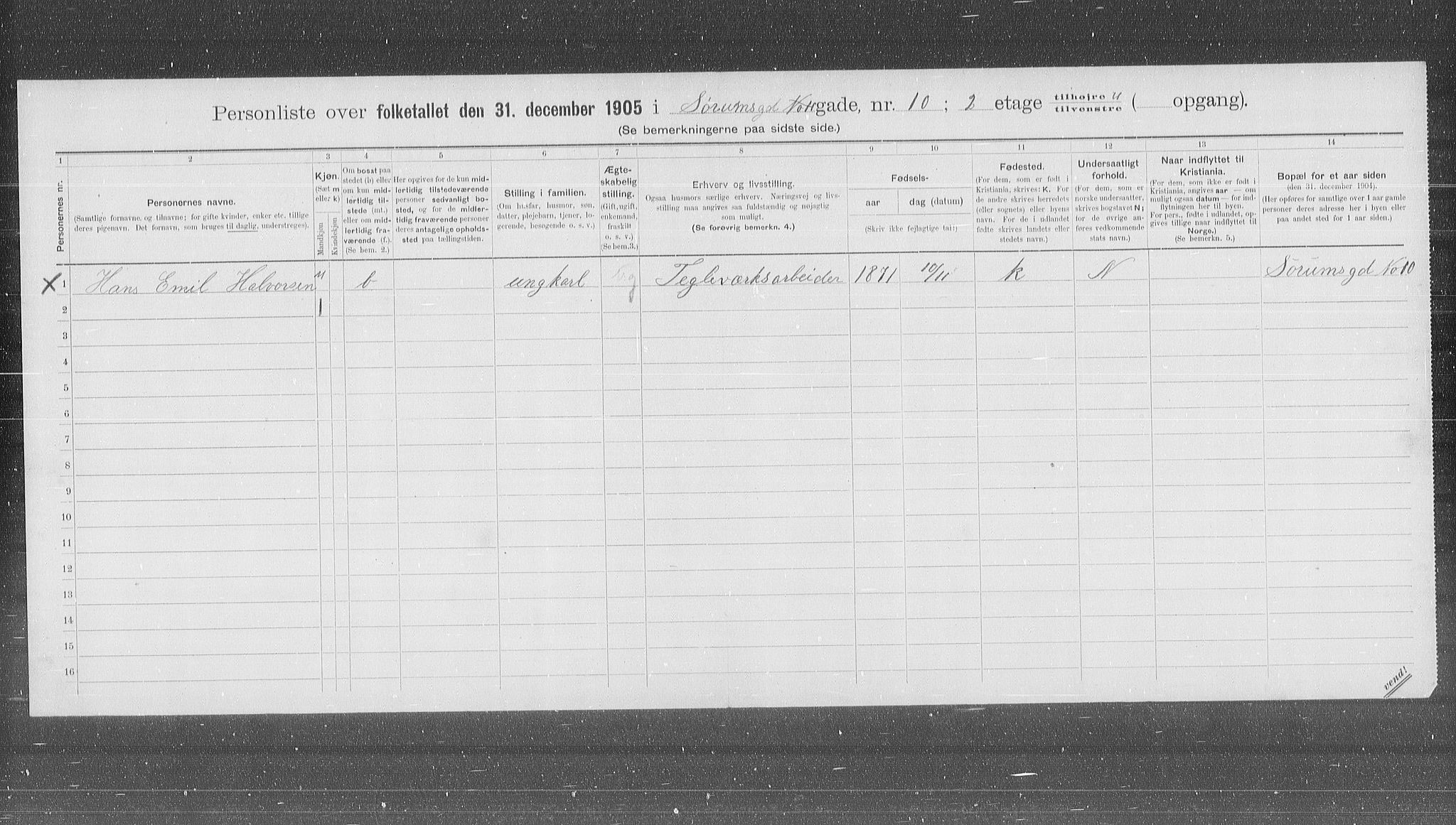 OBA, Municipal Census 1905 for Kristiania, 1905, p. 56028