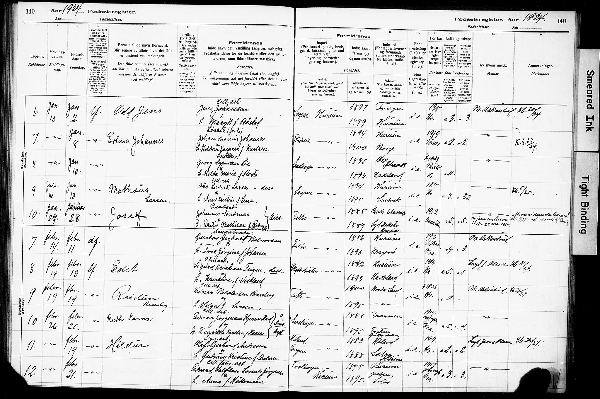 Hurum kirkebøker, AV/SAKO-A-229/J/Ja/L0001: Birth register no. 1, 1916-1928, p. 140