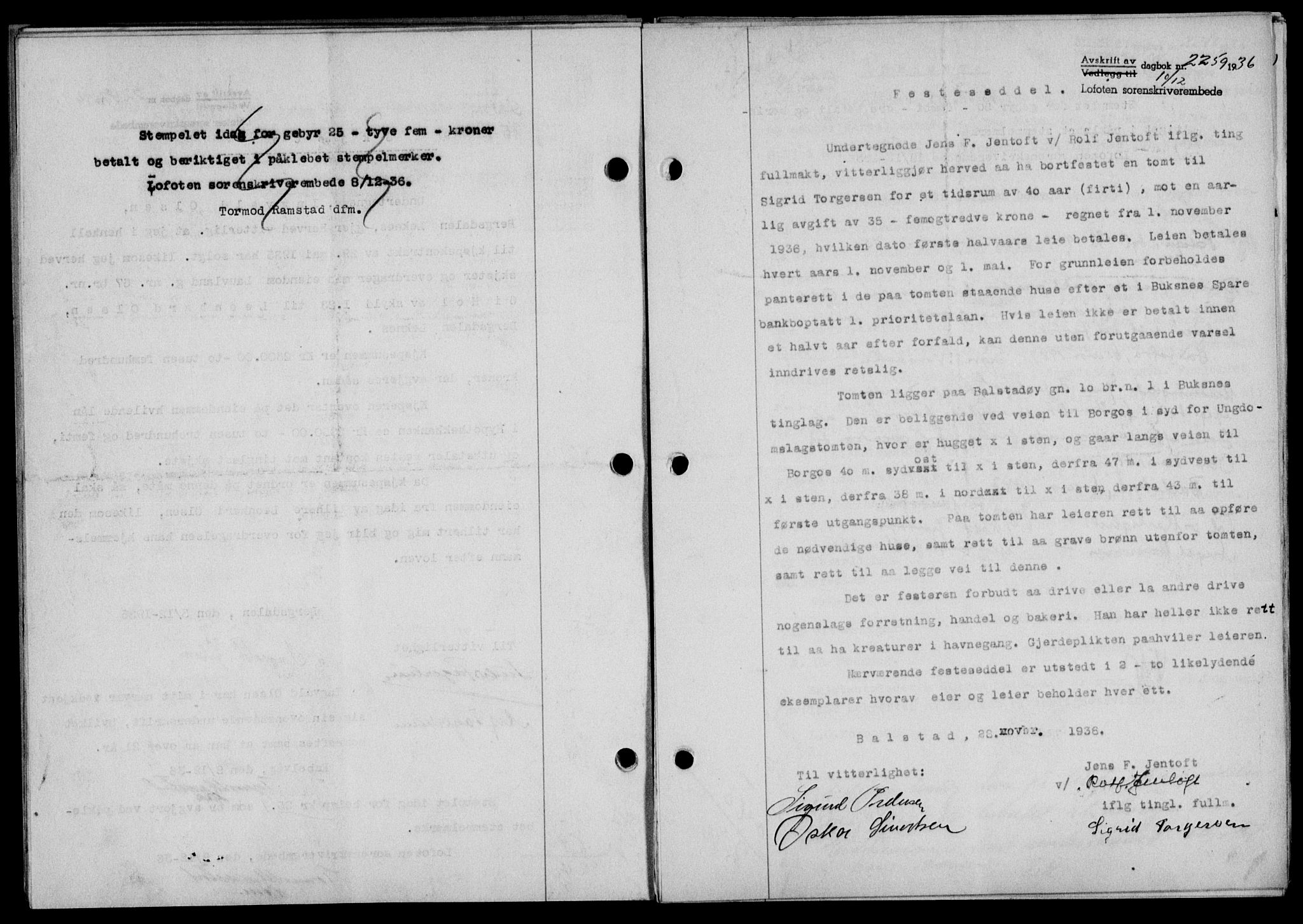 Lofoten sorenskriveri, SAT/A-0017/1/2/2C/L0001a: Mortgage book no. 1a, 1936-1937, Diary no: : 2259/1936