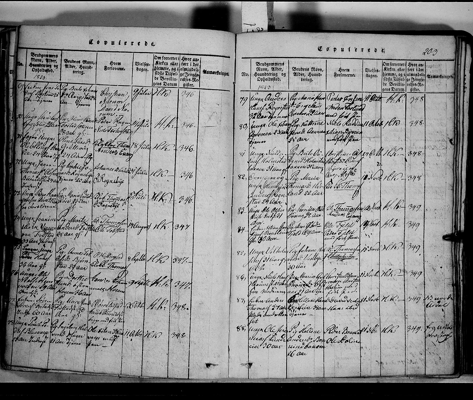 Toten prestekontor, SAH/PREST-102/H/Ha/Hab/L0002: Parish register (copy) no. 2, 1820-1827, p. 203