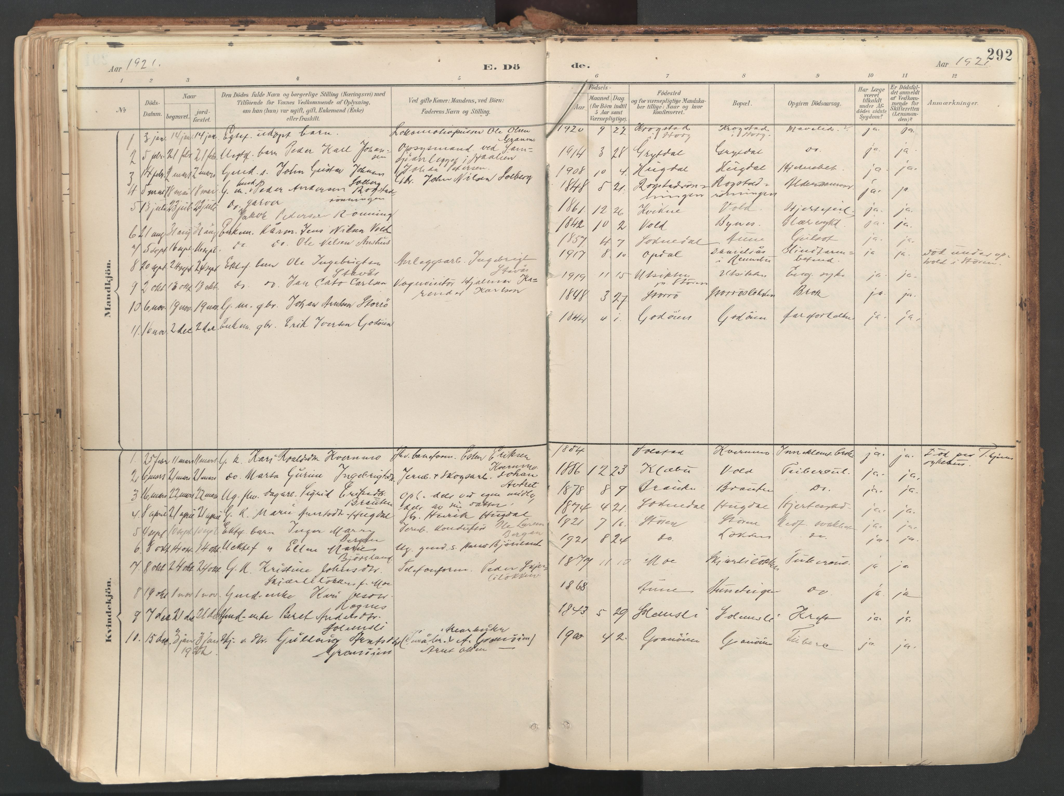 Ministerialprotokoller, klokkerbøker og fødselsregistre - Sør-Trøndelag, SAT/A-1456/687/L1004: Parish register (official) no. 687A10, 1891-1923, p. 292