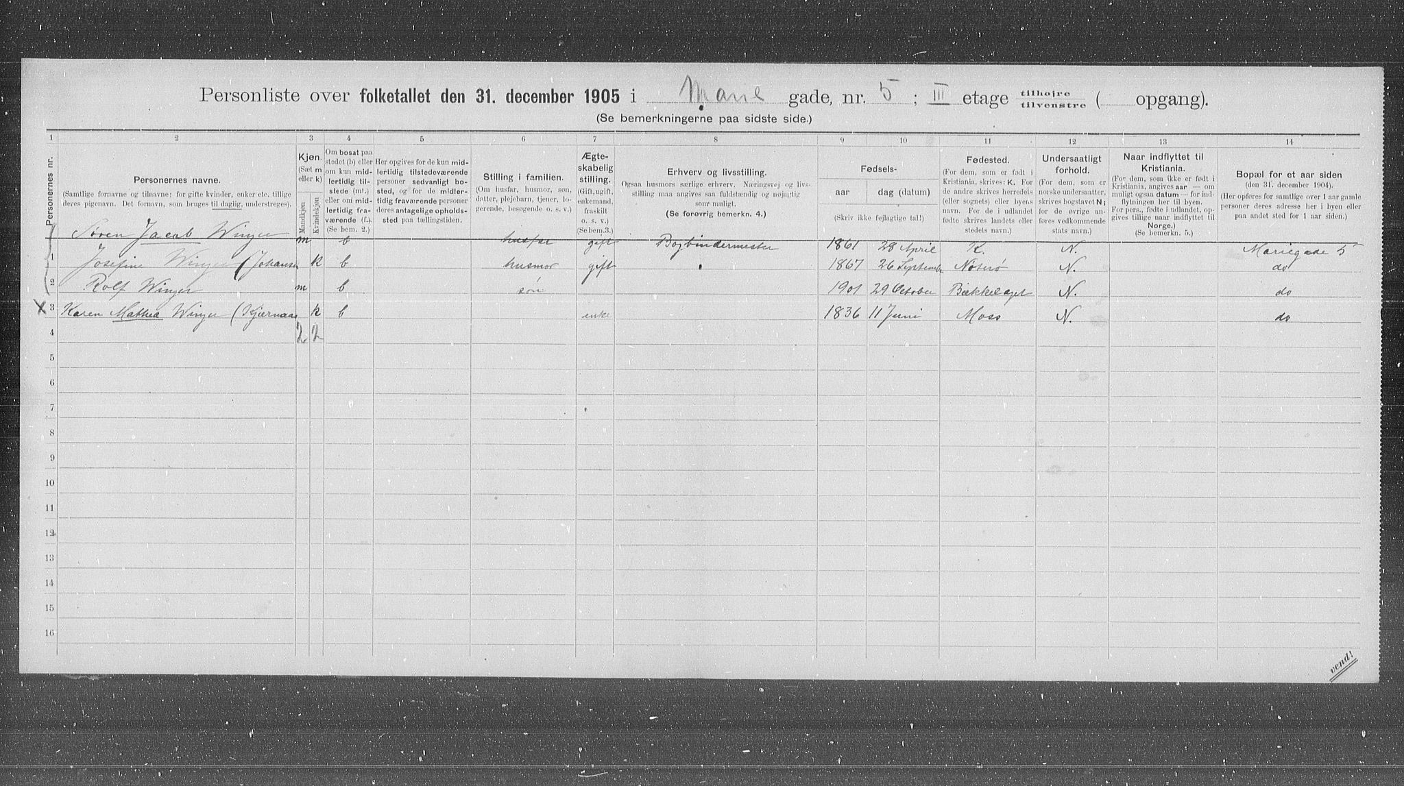 OBA, Municipal Census 1905 for Kristiania, 1905, p. 33004