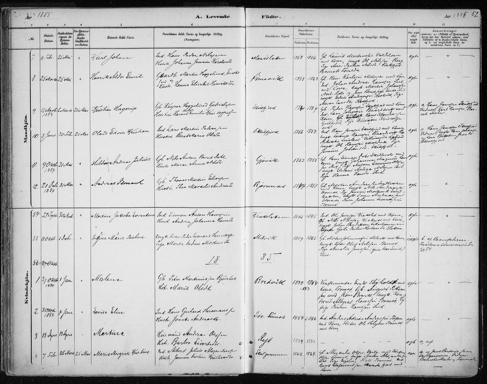 Tromsøysund sokneprestkontor, SATØ/S-1304/G/Ga/L0004kirke: Parish register (official) no. 4, 1880-1888, p. 52