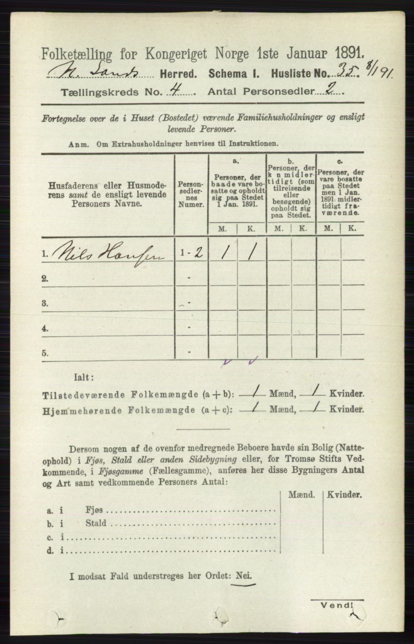 RA, 1891 census for 0538 Nordre Land, 1891, p. 1340