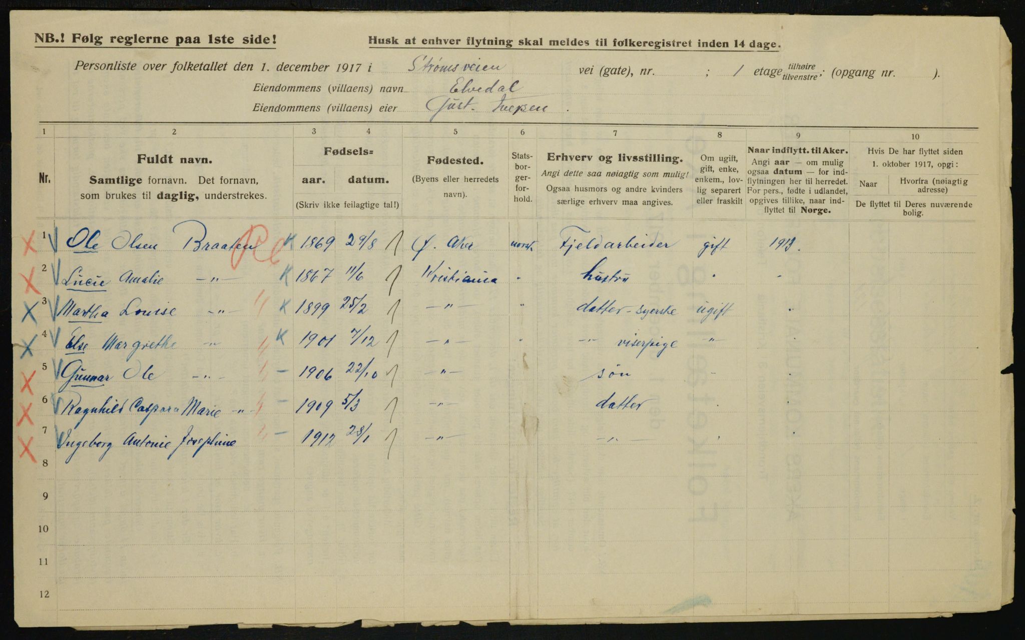 OBA, Municipal Census 1917 for Aker, 1917, p. 27532