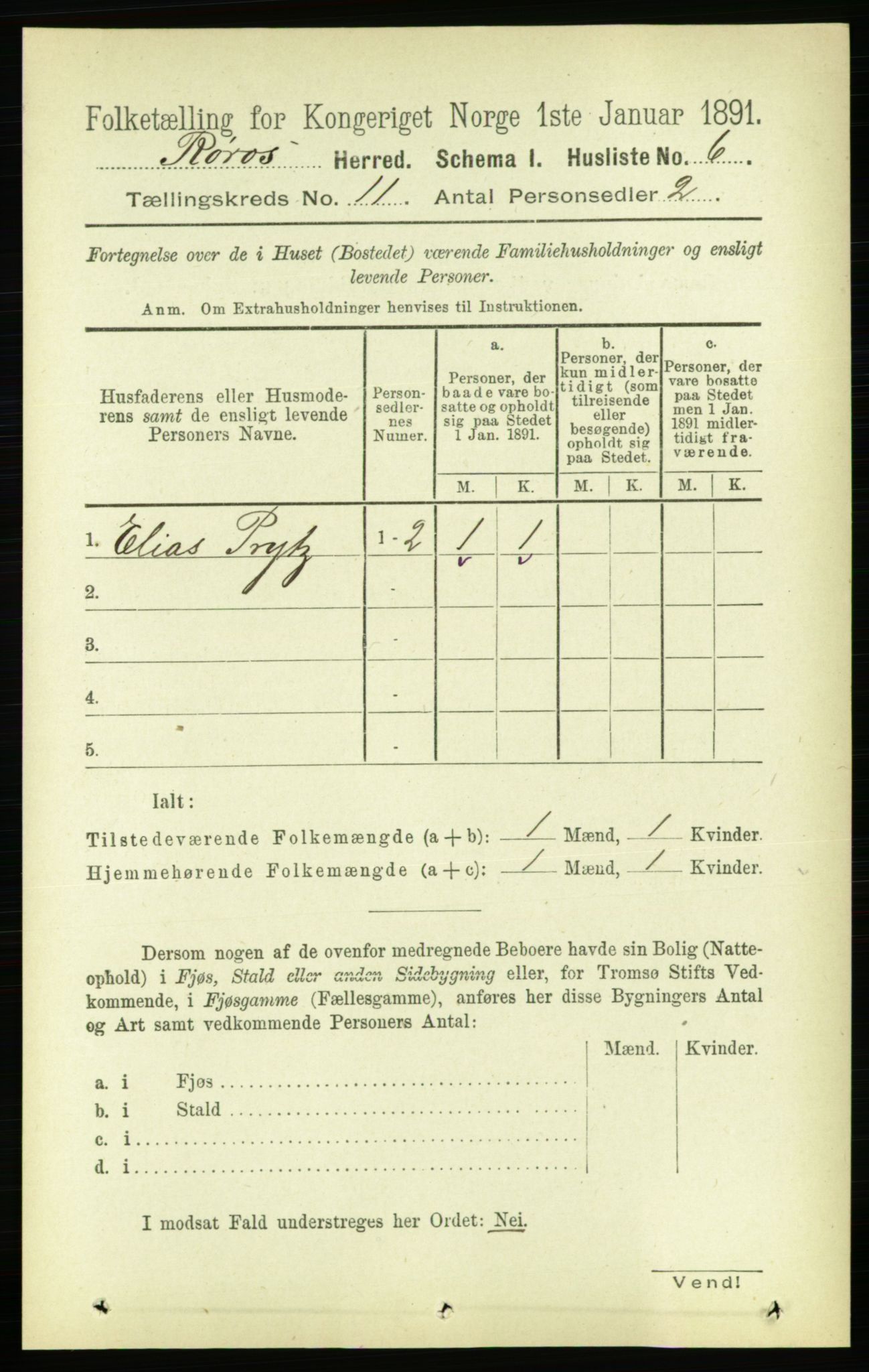 RA, 1891 census for 1640 Røros, 1891, p. 2212