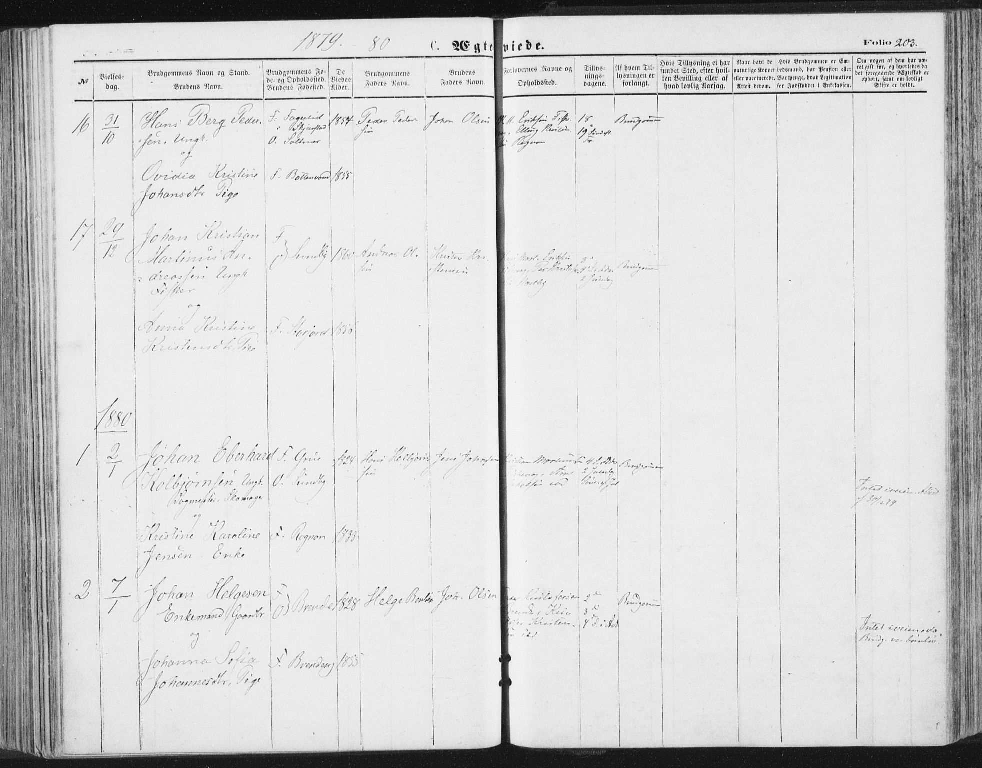 Ministerialprotokoller, klokkerbøker og fødselsregistre - Nordland, AV/SAT-A-1459/847/L0668: Parish register (official) no. 847A08, 1872-1886, p. 203