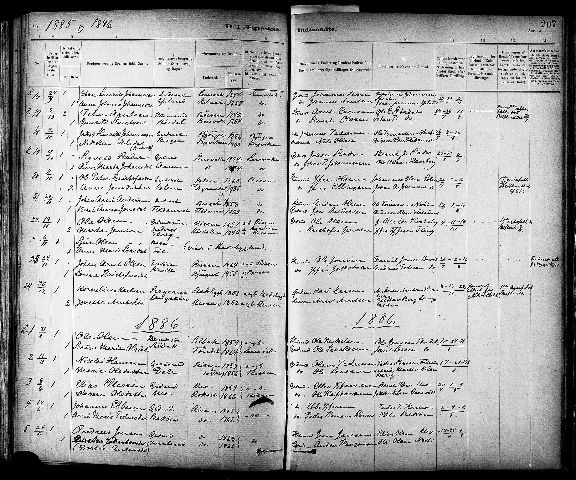 Ministerialprotokoller, klokkerbøker og fødselsregistre - Sør-Trøndelag, SAT/A-1456/647/L0634: Parish register (official) no. 647A01, 1885-1896, p. 207