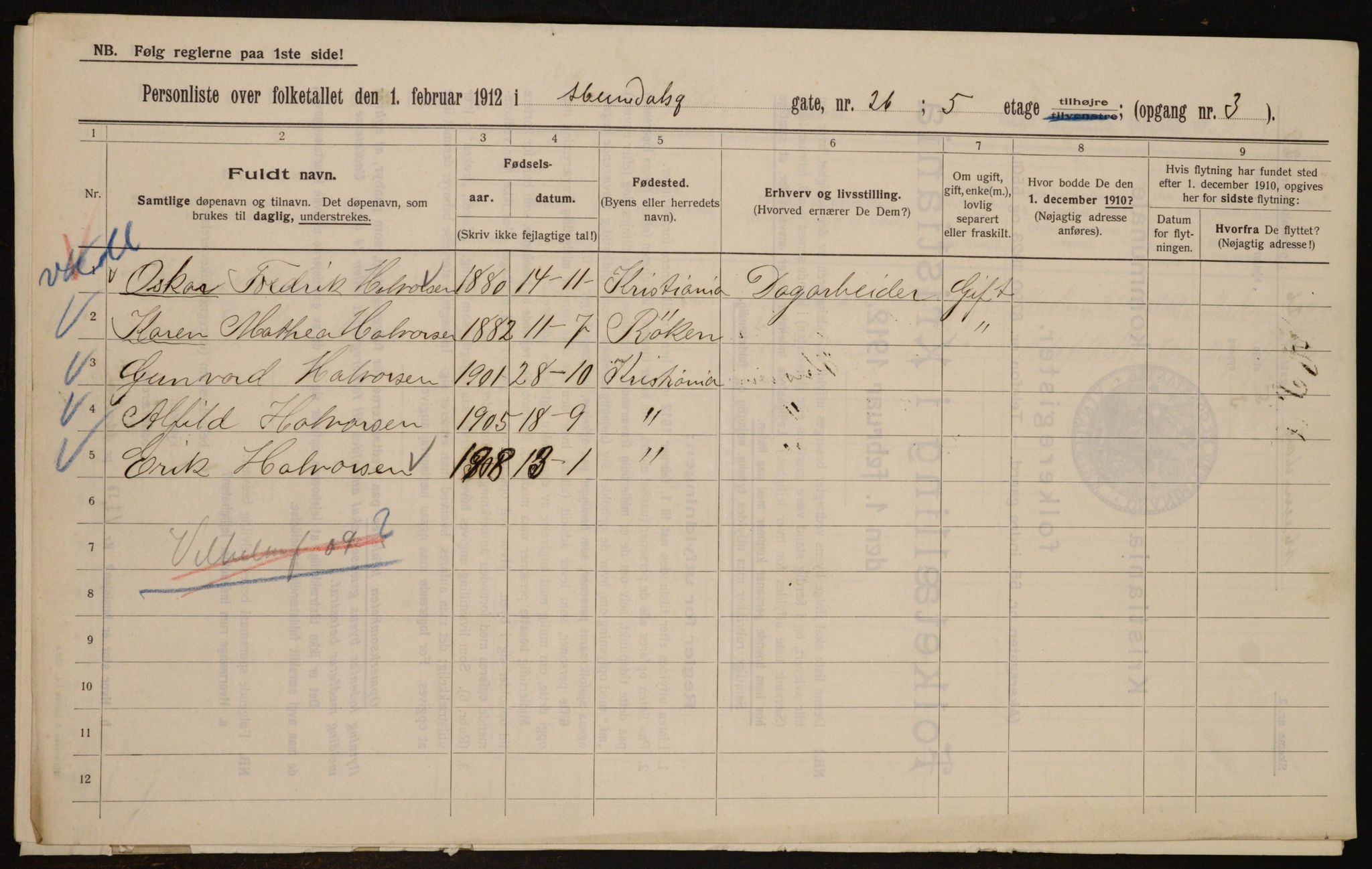 OBA, Municipal Census 1912 for Kristiania, 1912, p. 37180