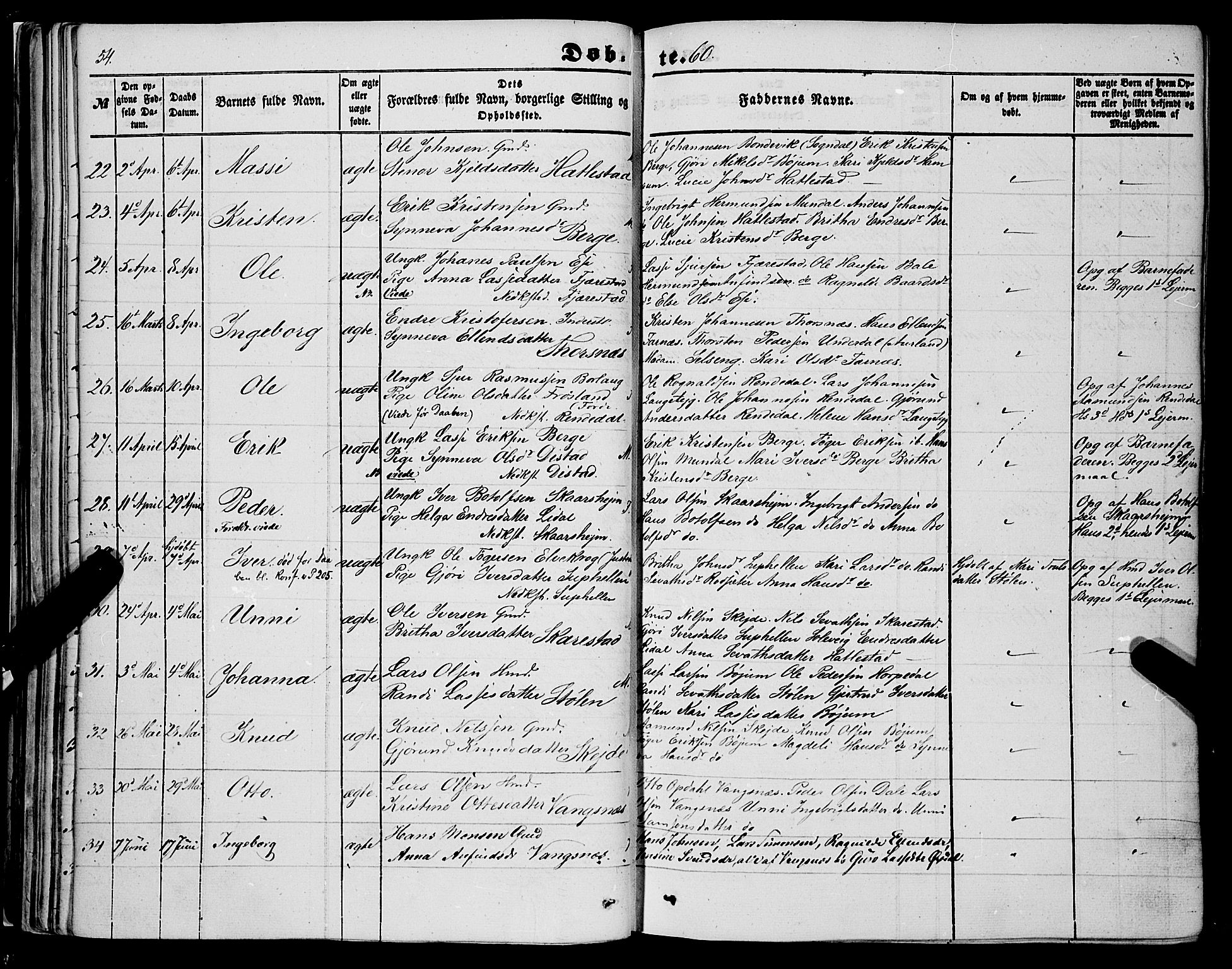 Balestrand sokneprestembete, AV/SAB-A-79601/H/Haa/Haaa/L0002: Parish register (official) no. A 2, 1847-1866, p. 54